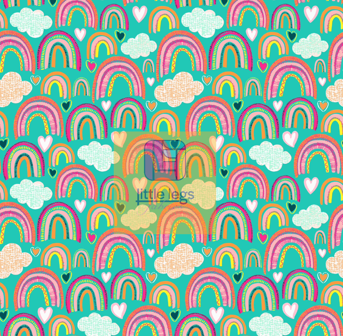 PRE ORDER Rainbows on Green Cotton Jersey- DUE IN STOCK EARLY JUNE