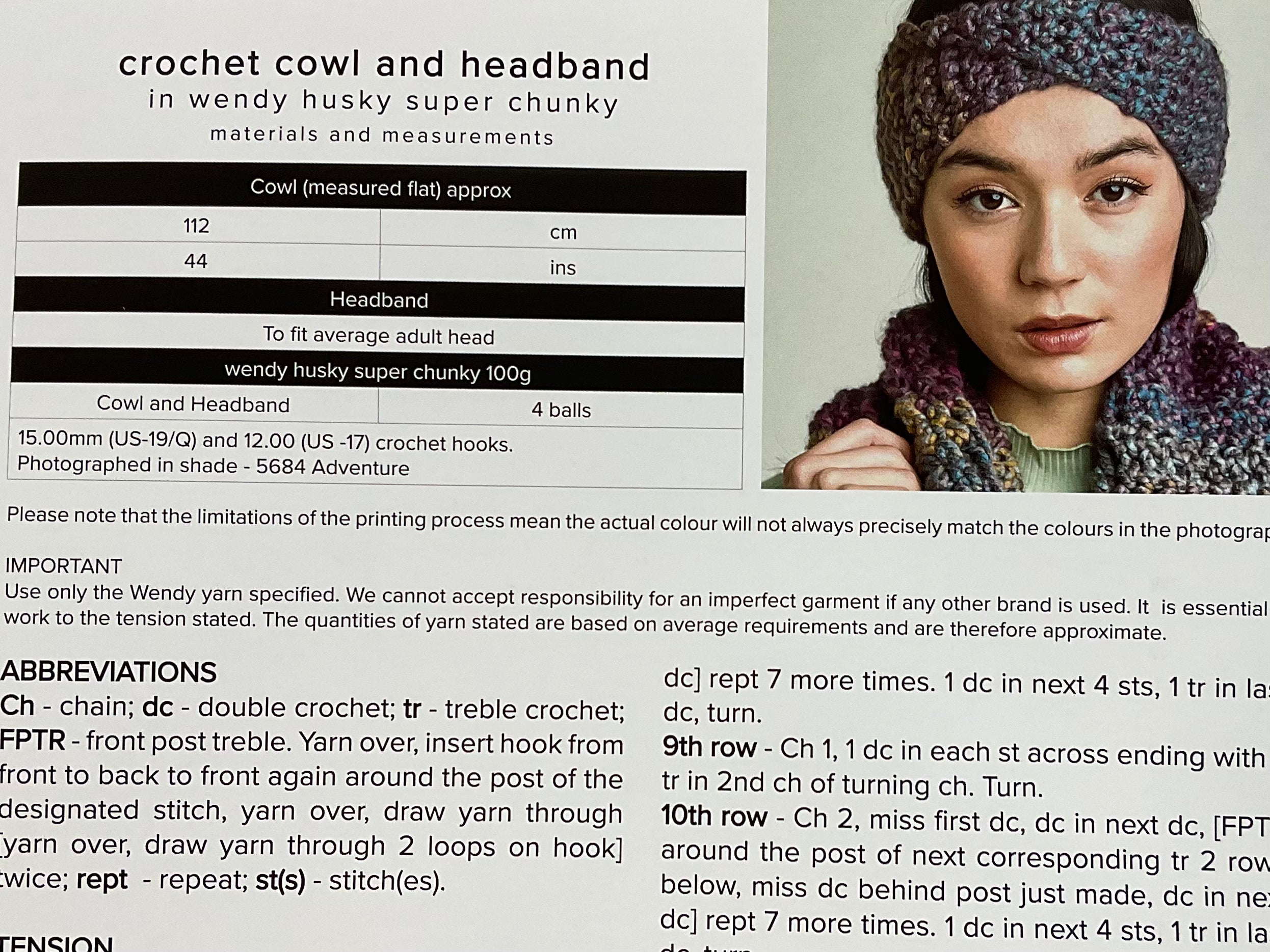 Wendy Wool Cowl and Headband Crochet Paper Pattern 6173