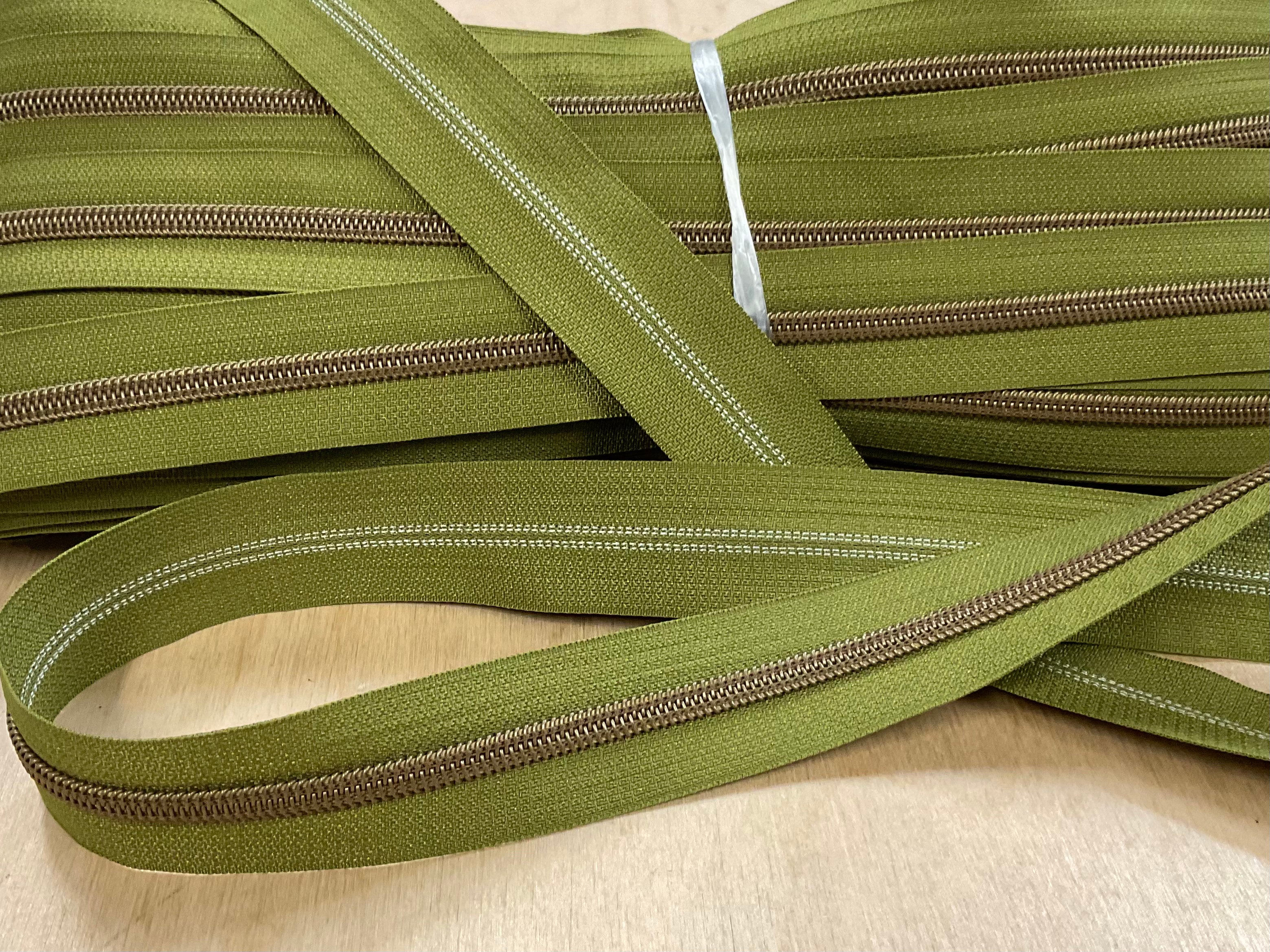Olive with Brown Teeth Continuous Zipper Tape
