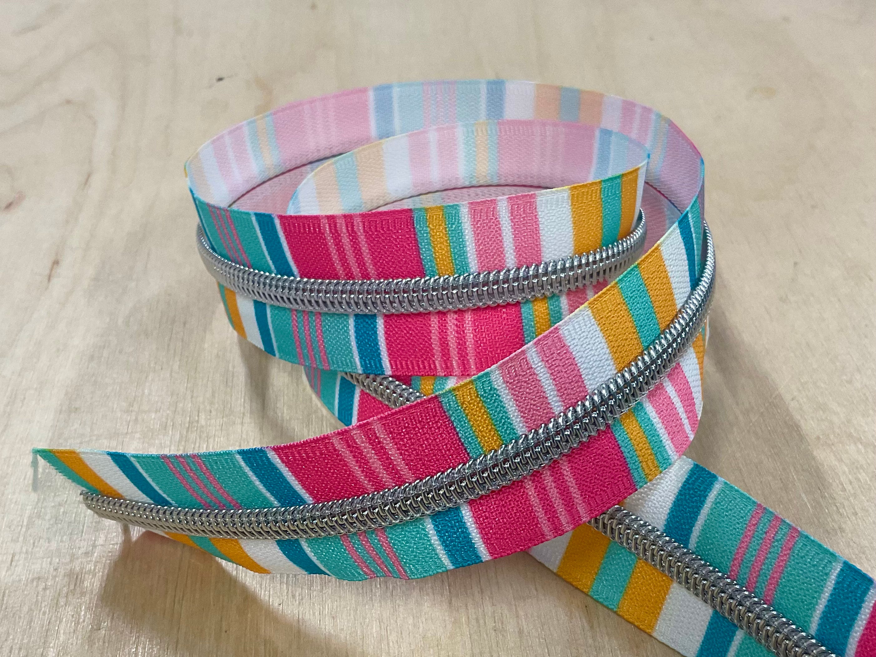 Summer Stripe with Silver Teeth Continuous Zipper Tape