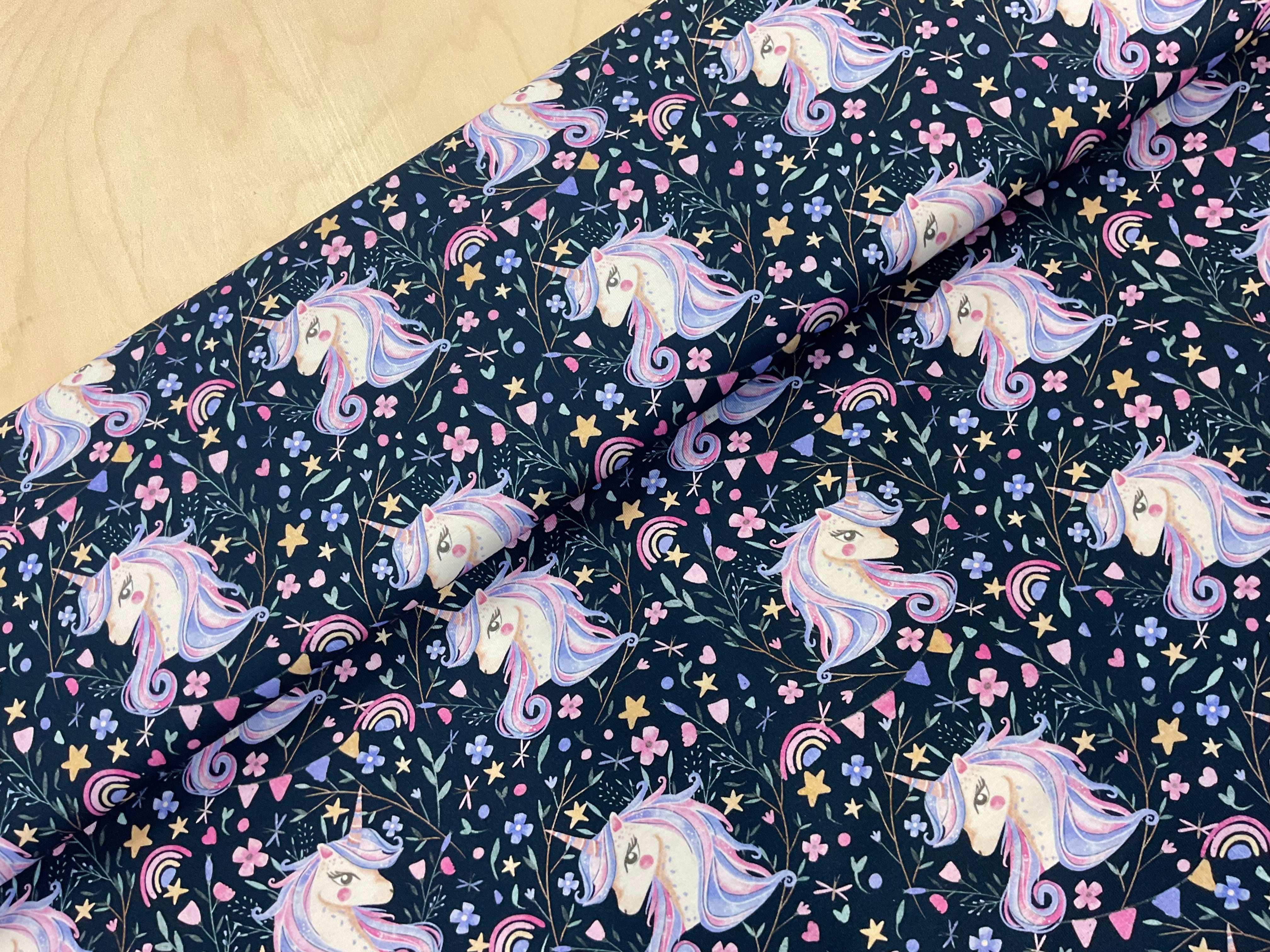 PRE ORDER Unicorn Heads and Rainbows Cotton Jersey - DUE IN STOCK EARLY MAY