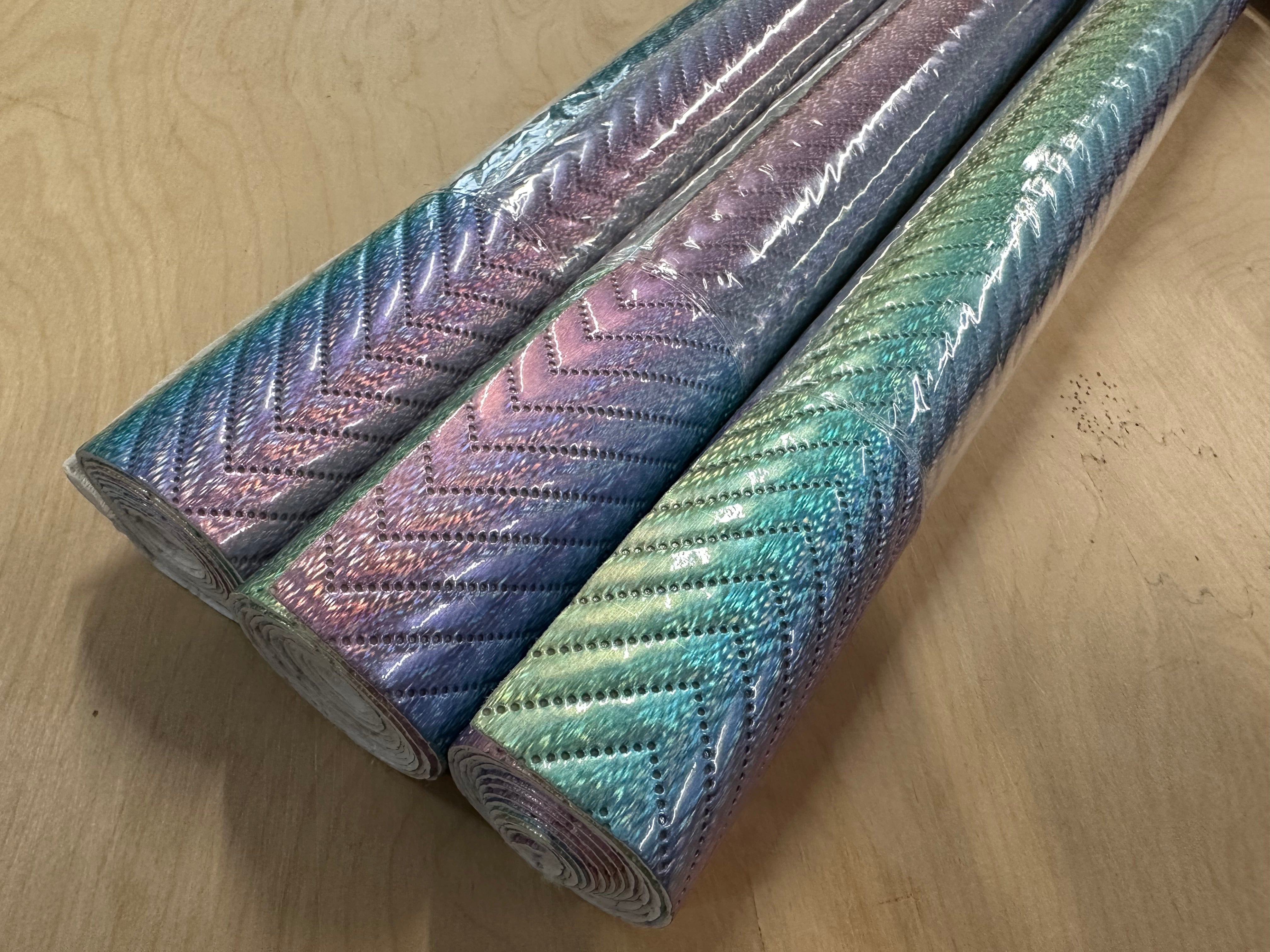 Pastel Hologram Rainbow Padded Herringbone Faux Leather Vinyl - Various Sizes