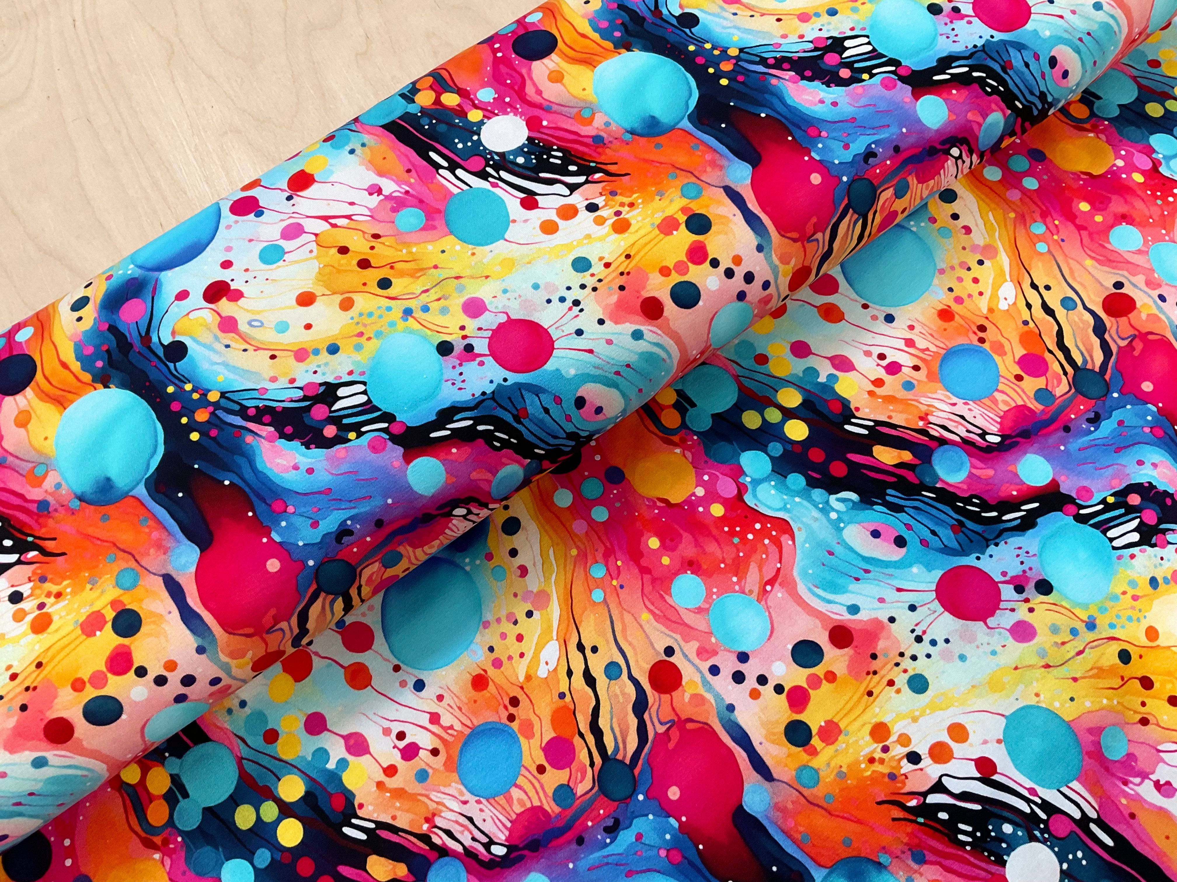 Colourful Swirly Abstract Cotton Jersey Fabric