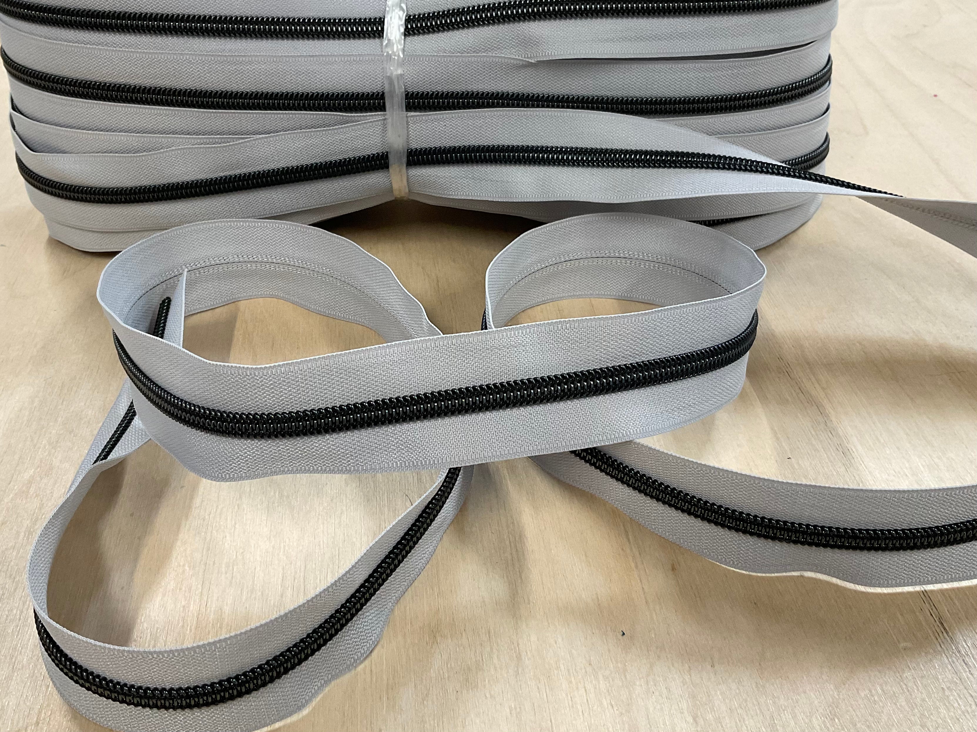 Light Grey with Black Teeth Continuous Zipper Tape