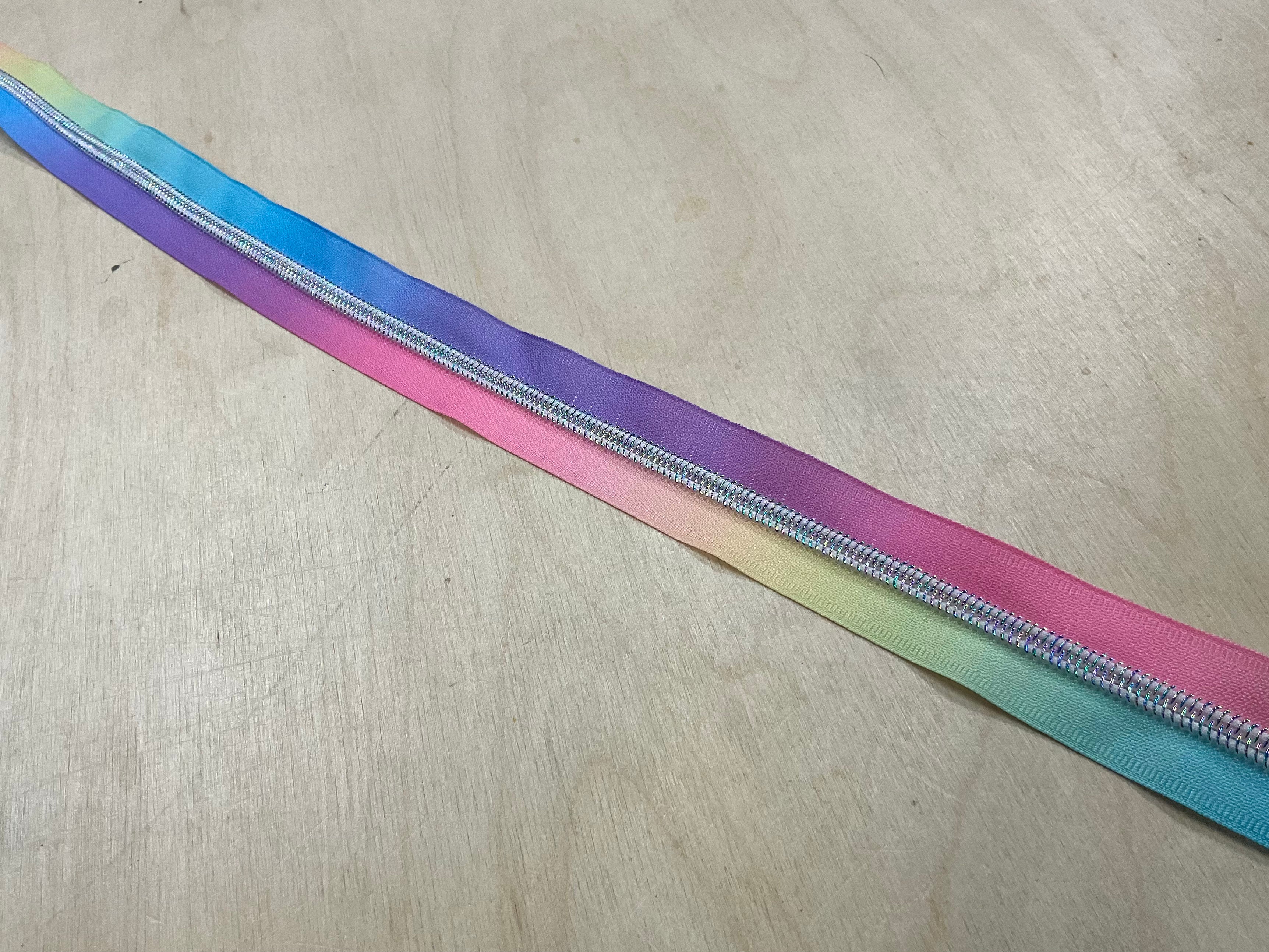 Pastel Rainbow Ombre with Iridescent Teeth Continuous Zipper Tape