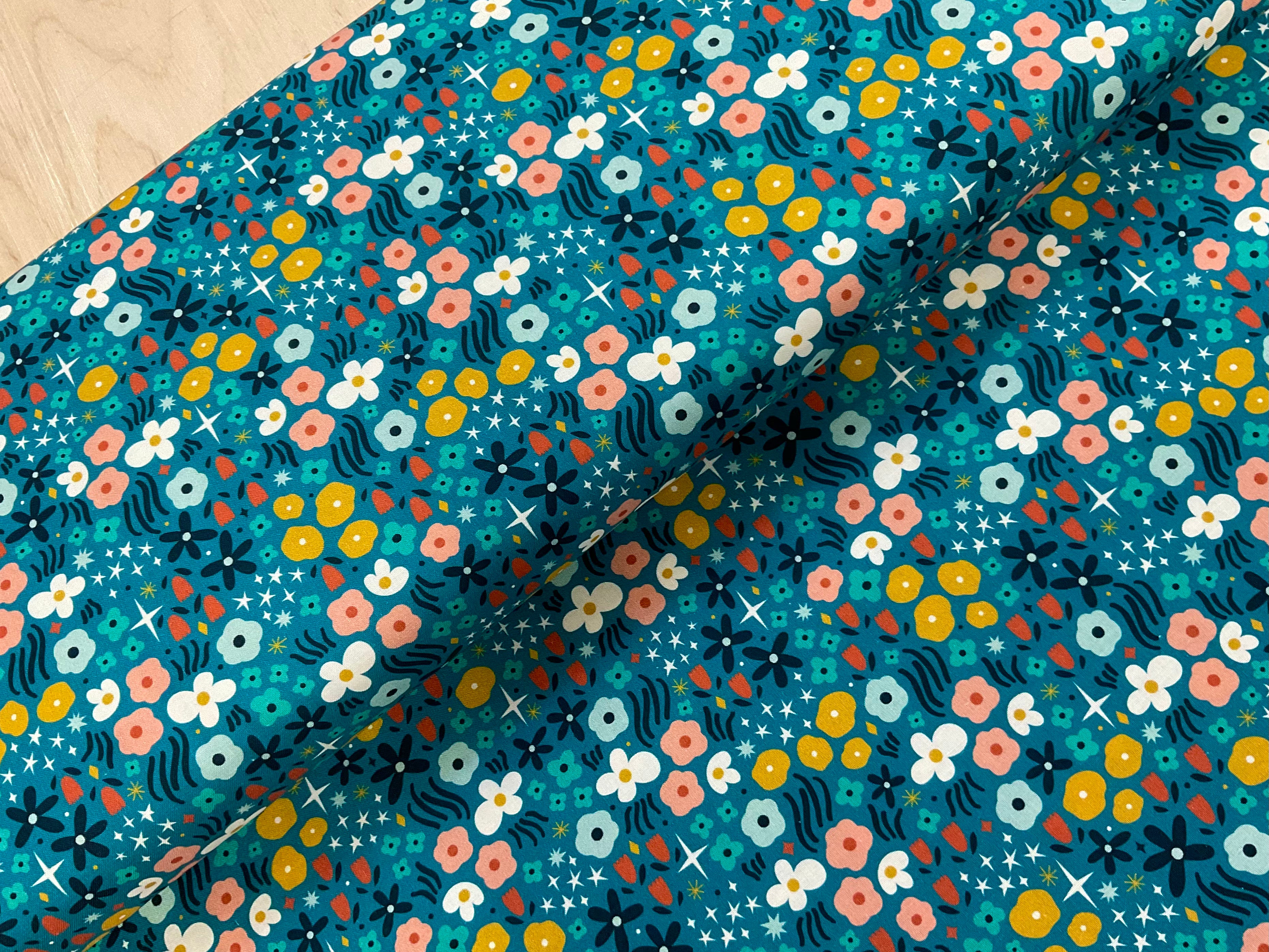 Magical Meadow - Small Flowers on Teal - Dashwood Design Cotton