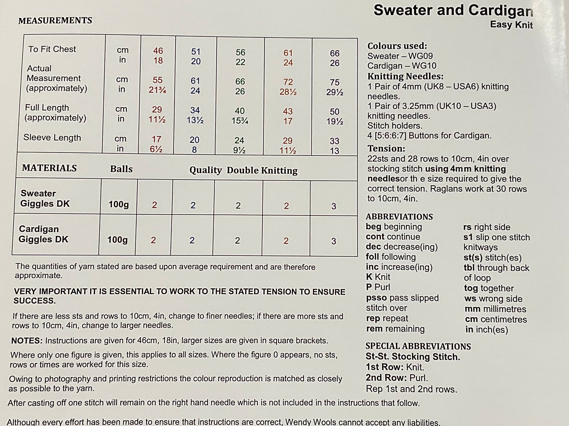 Wendy Wools Cardigan and Jumper Knitting Paper Pattern 7023