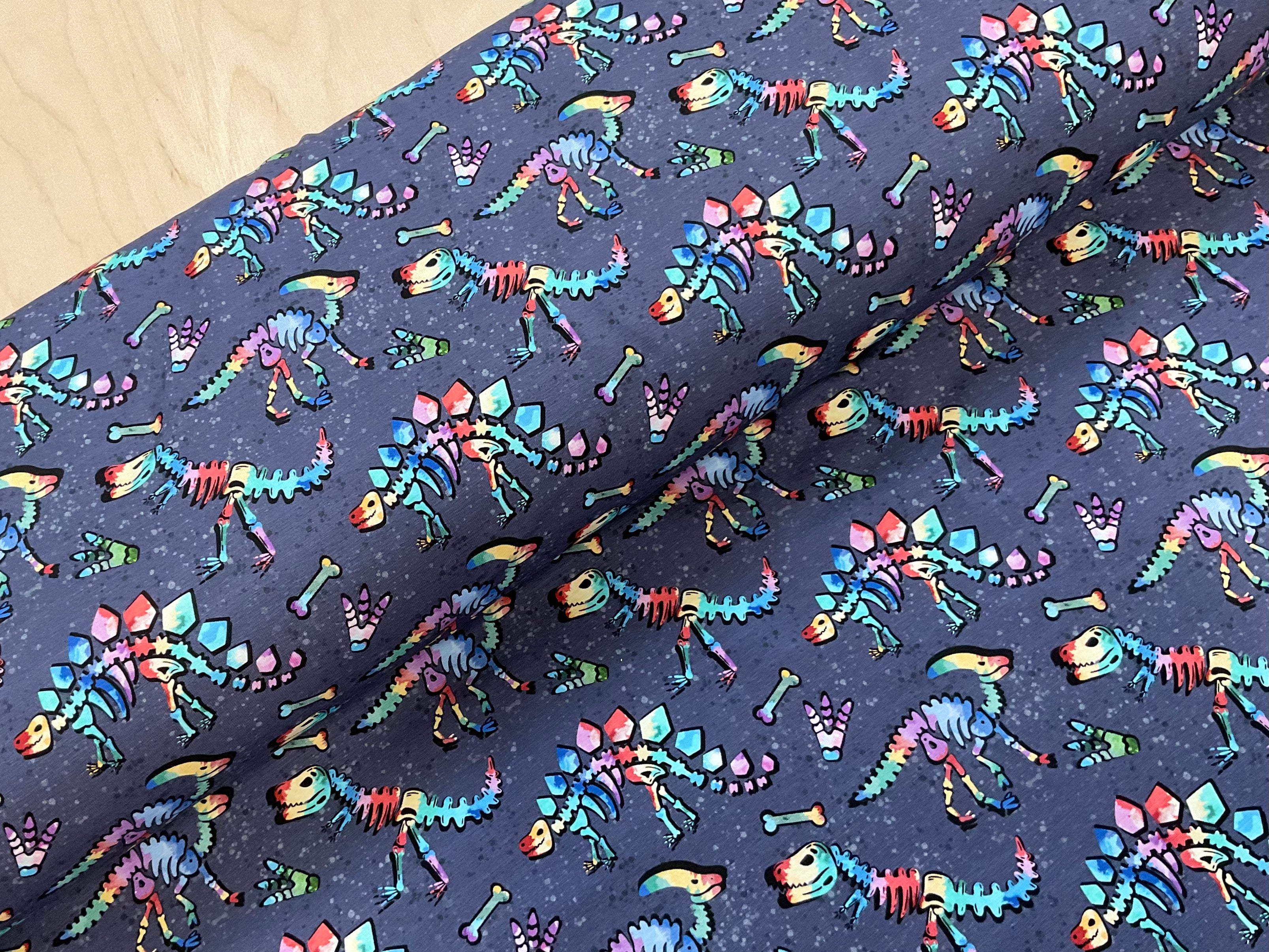 Rainbow Dinosaur Fossil Cotton Jersey Fabric