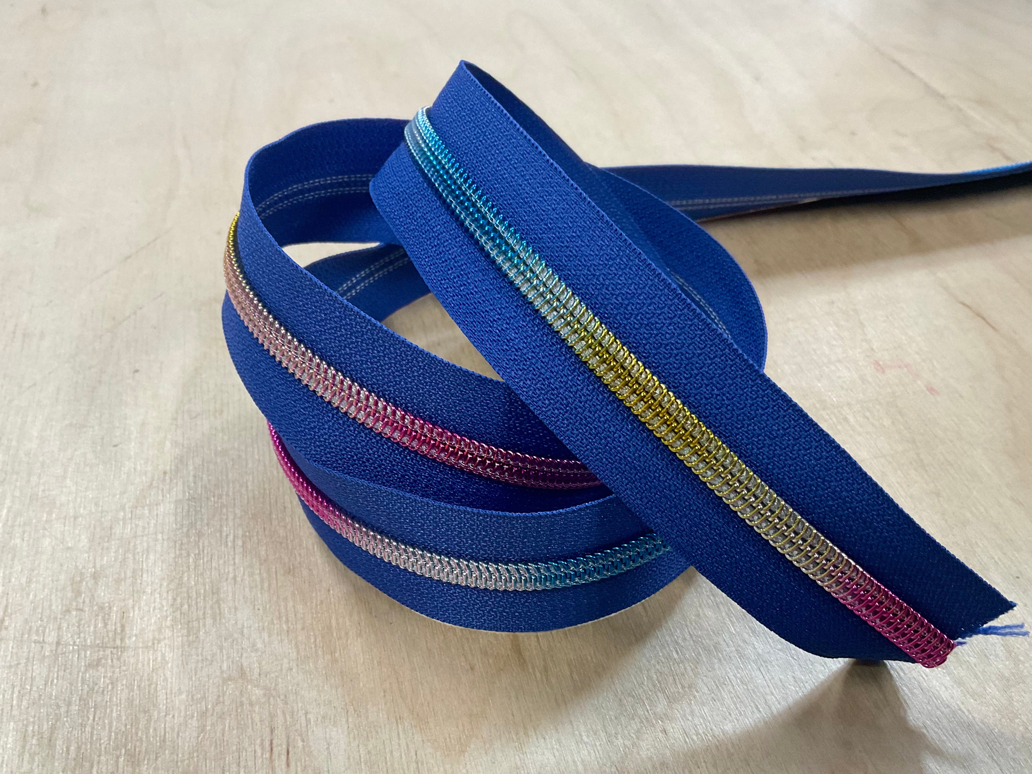 Royal Blue with Rainbow Teeth Continuous Zipper Tape