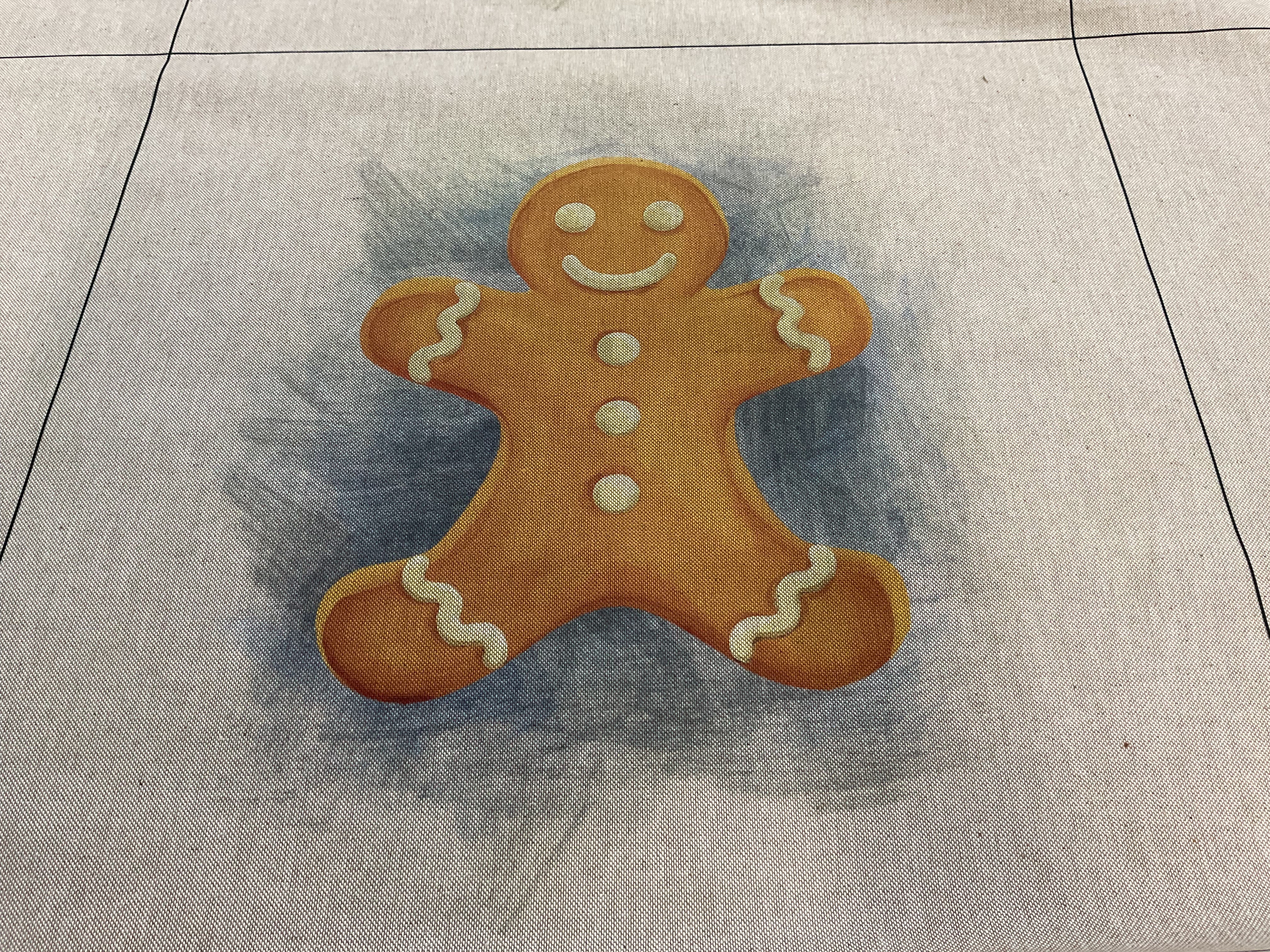 Gingerbread Man Linen Look Canvas Fabric and Matching Panel
