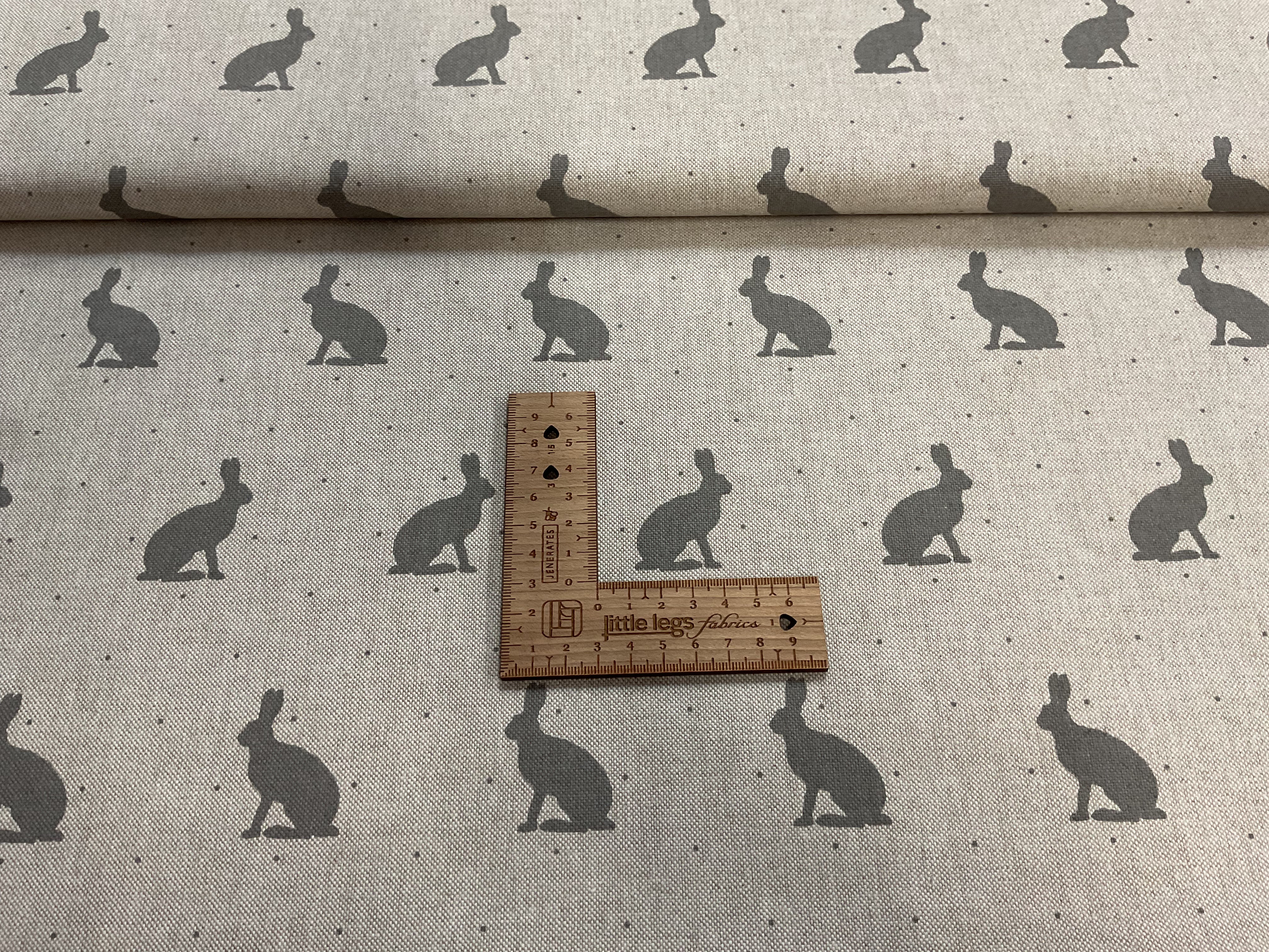 Grey Rabbits Linen Look Canvas Fabric