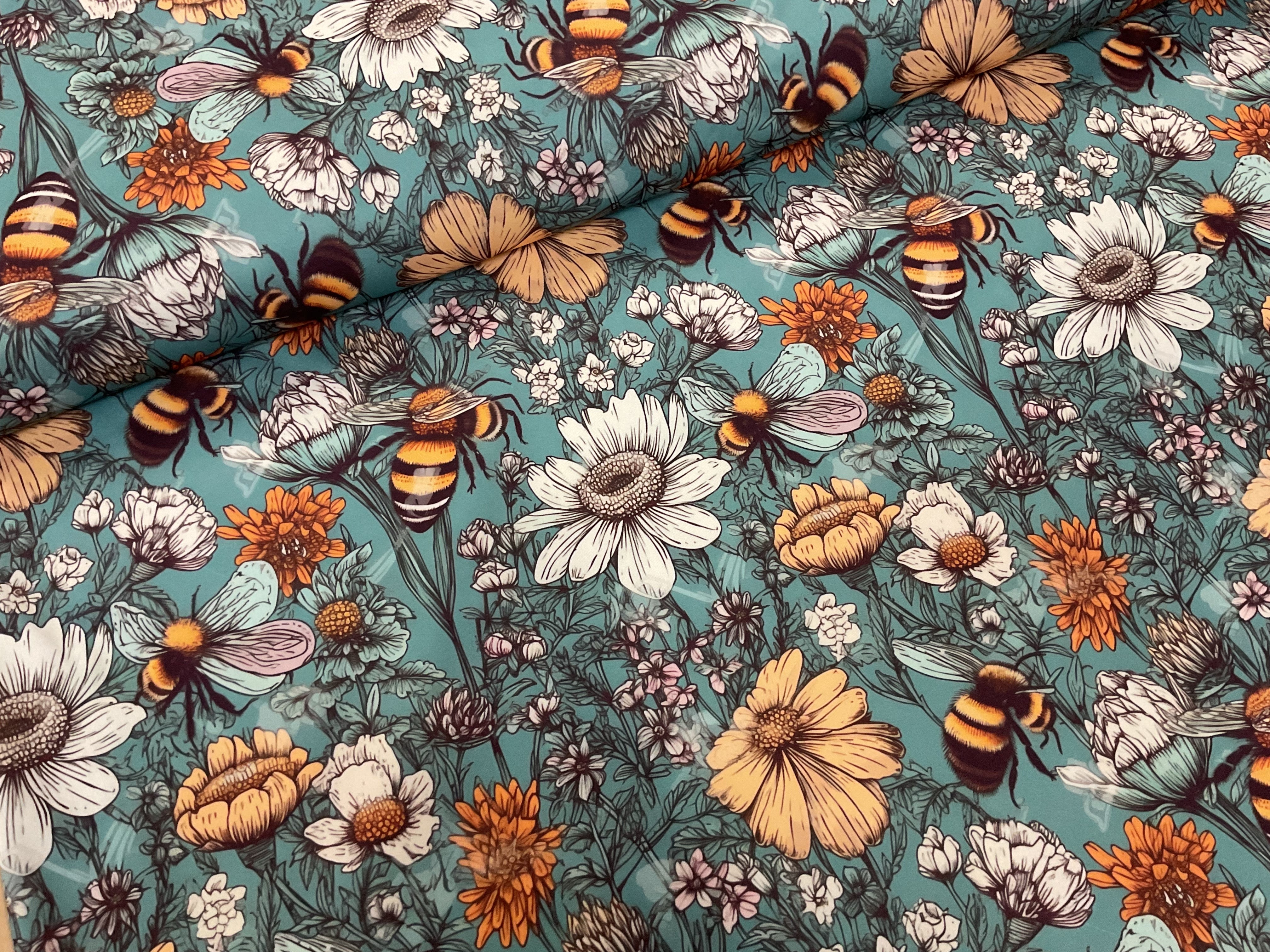 PRE ORDER Bees in the Garden Cotton Jersey Fabric - DUE IN STOCK EARLY MAY