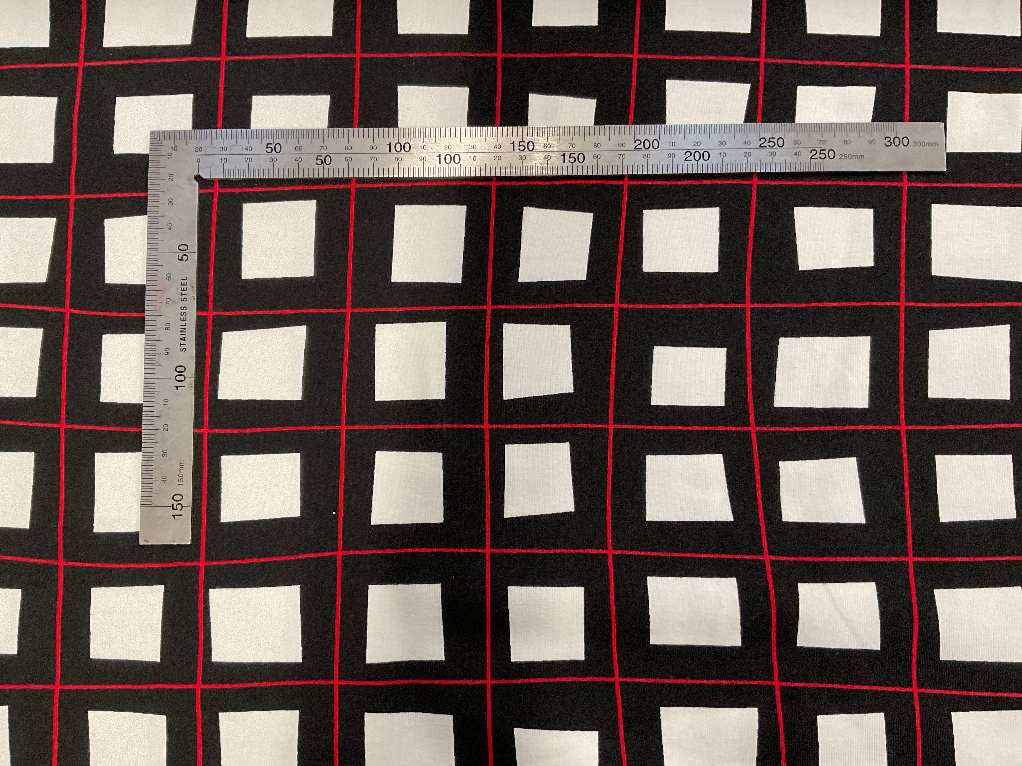Black, Red and White Squares Cotton Jersey Fabric