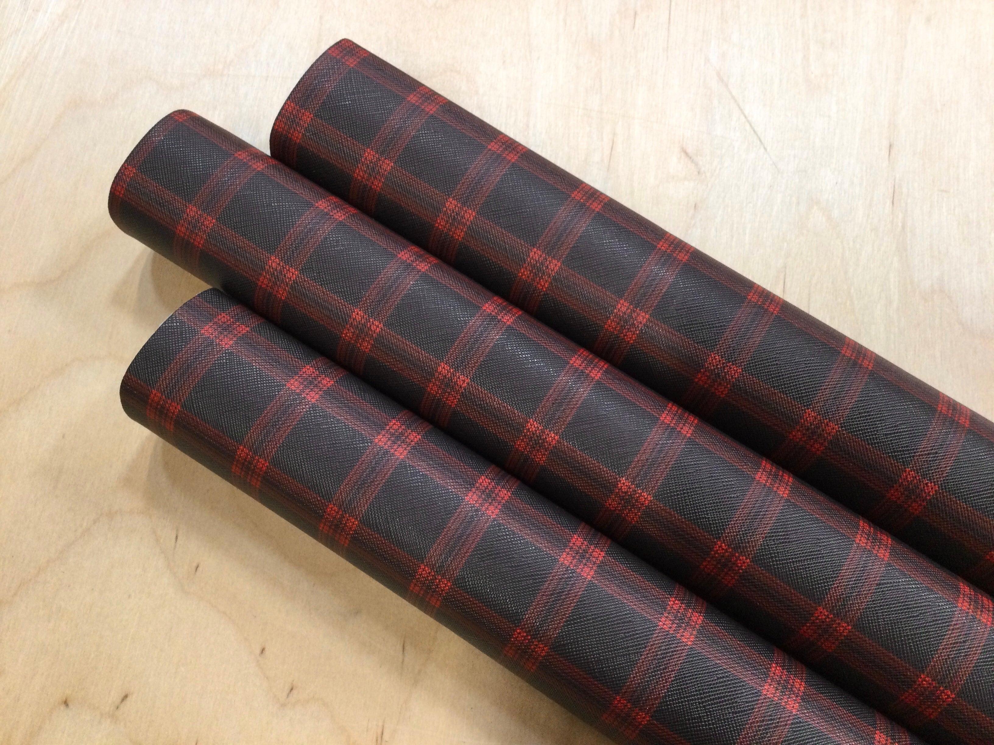 Red on Black Check Faux Leather Vinyl - Various Sizes
