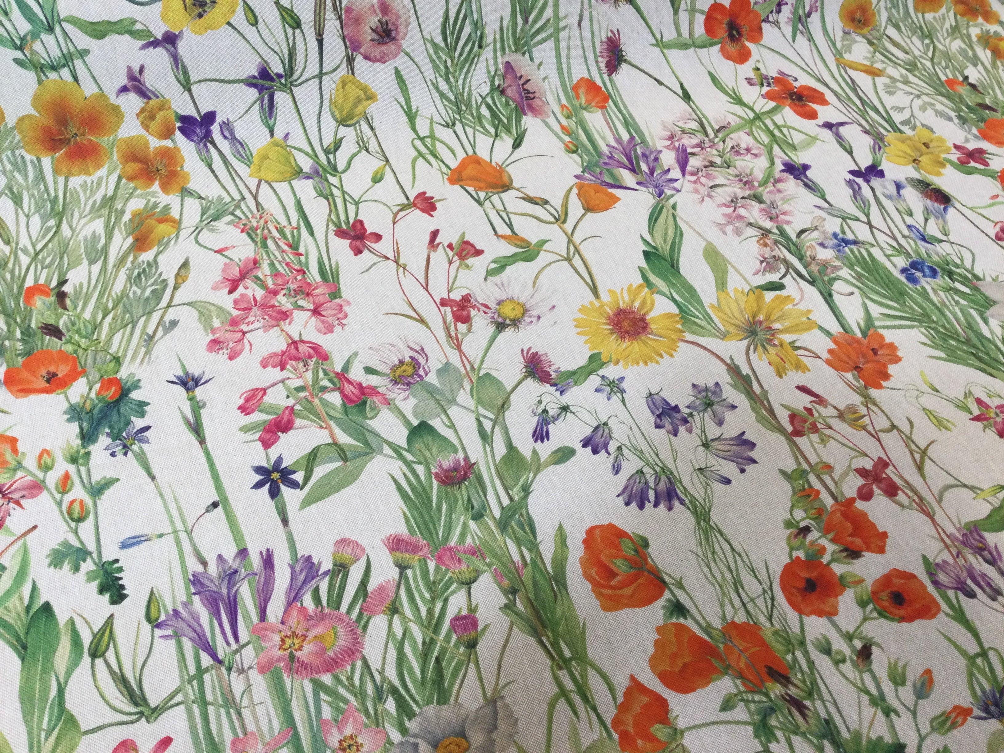 Flower Field Linen Look Half Panama Premium Fabric
