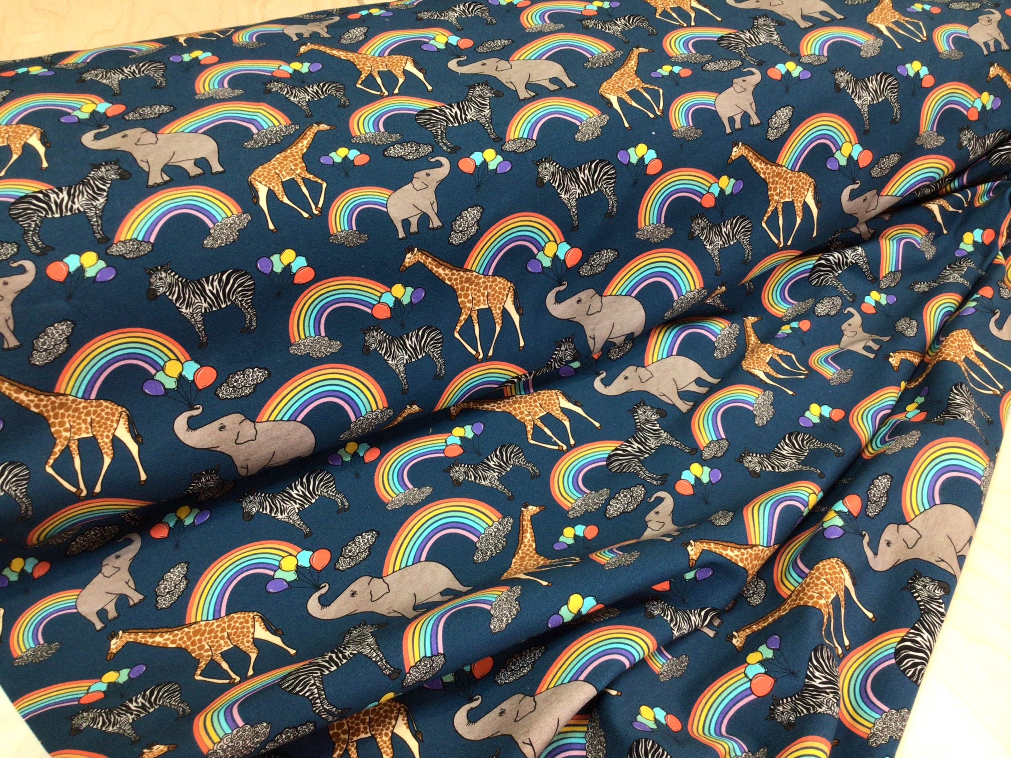 Rainbow Animals Navy Cotton Jersey