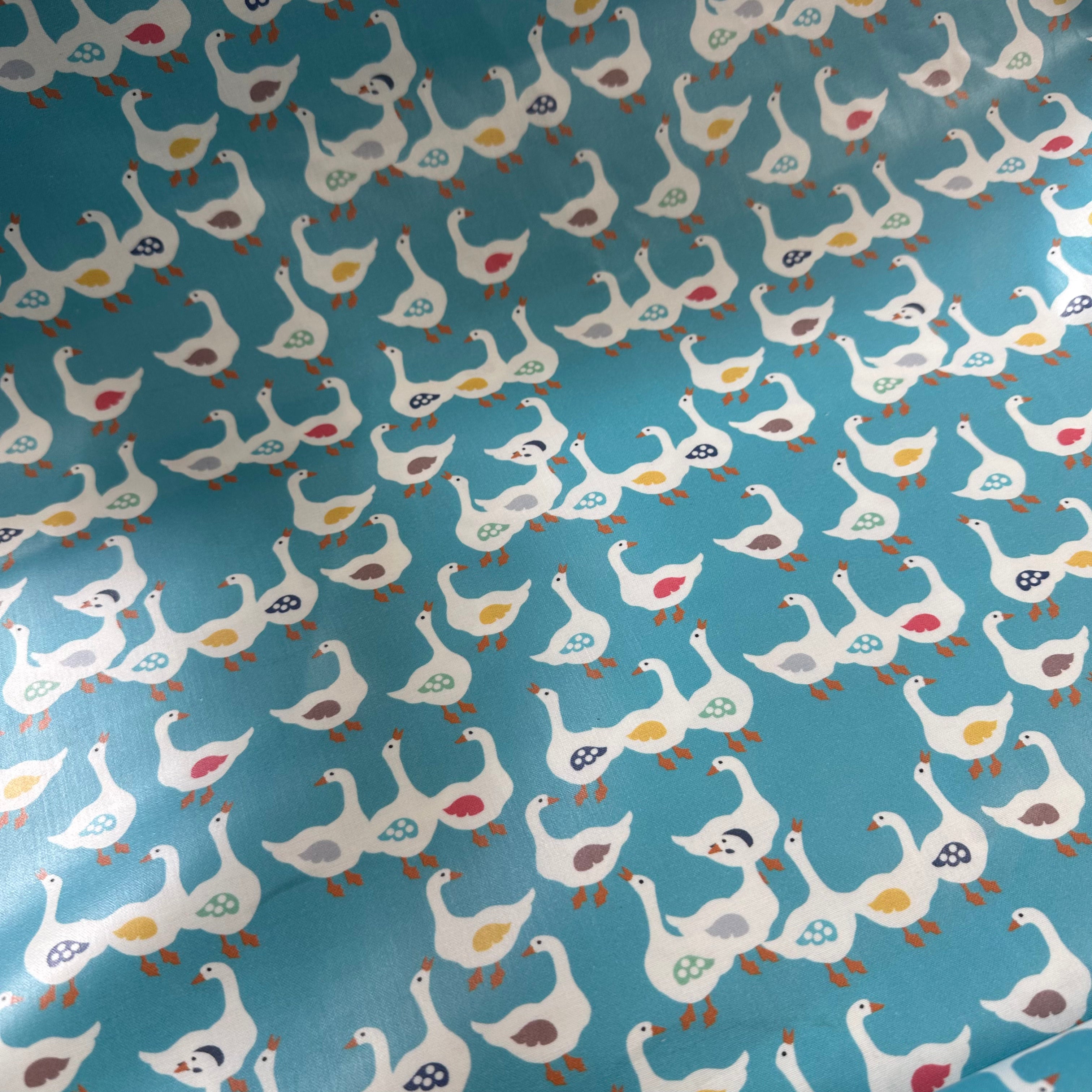 Geese on Blue Eco Laminated Cotton