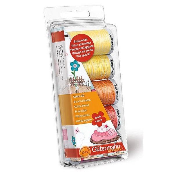 GUTERMANN SEWING THREAD SET - COTTON 30 - 5 X 300M REELS - COLOUR 1 YELLOW/RED