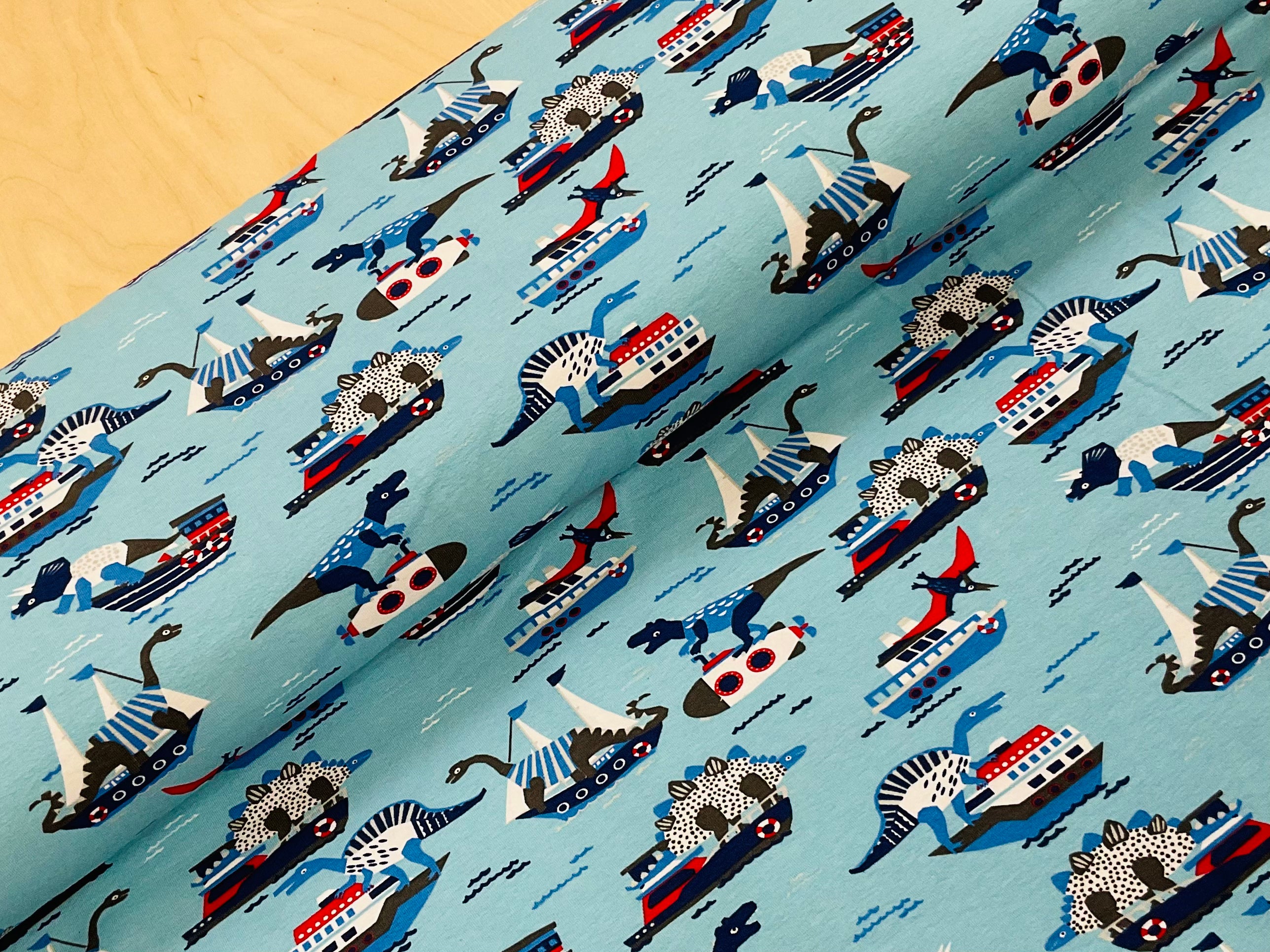 Dinosaurs on Boats Cotton Jersey