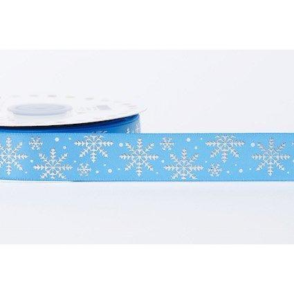 Snowflake Blue Satin 22mm Ribbon