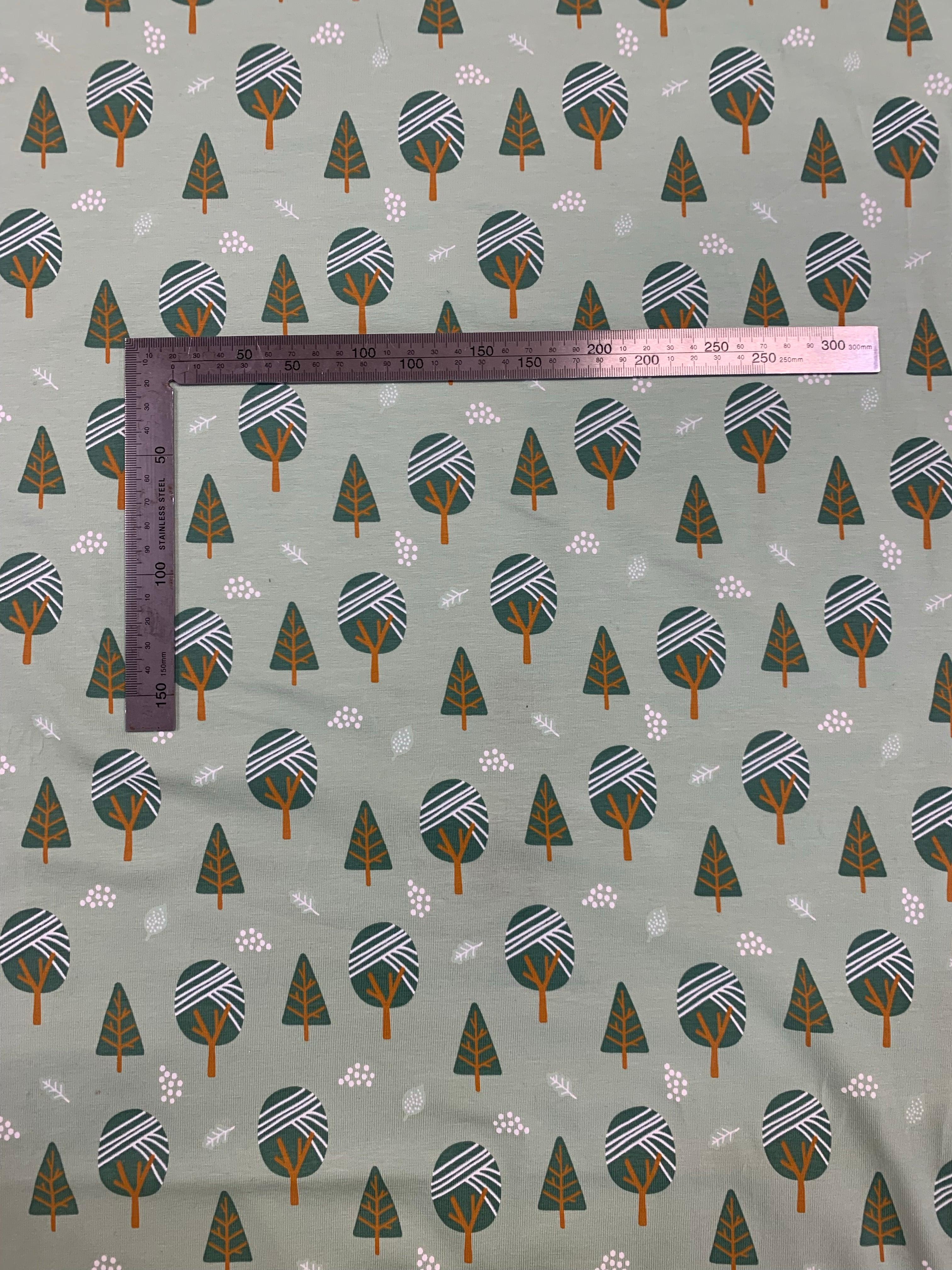 SALE Trees on Mint Cotton Jersey