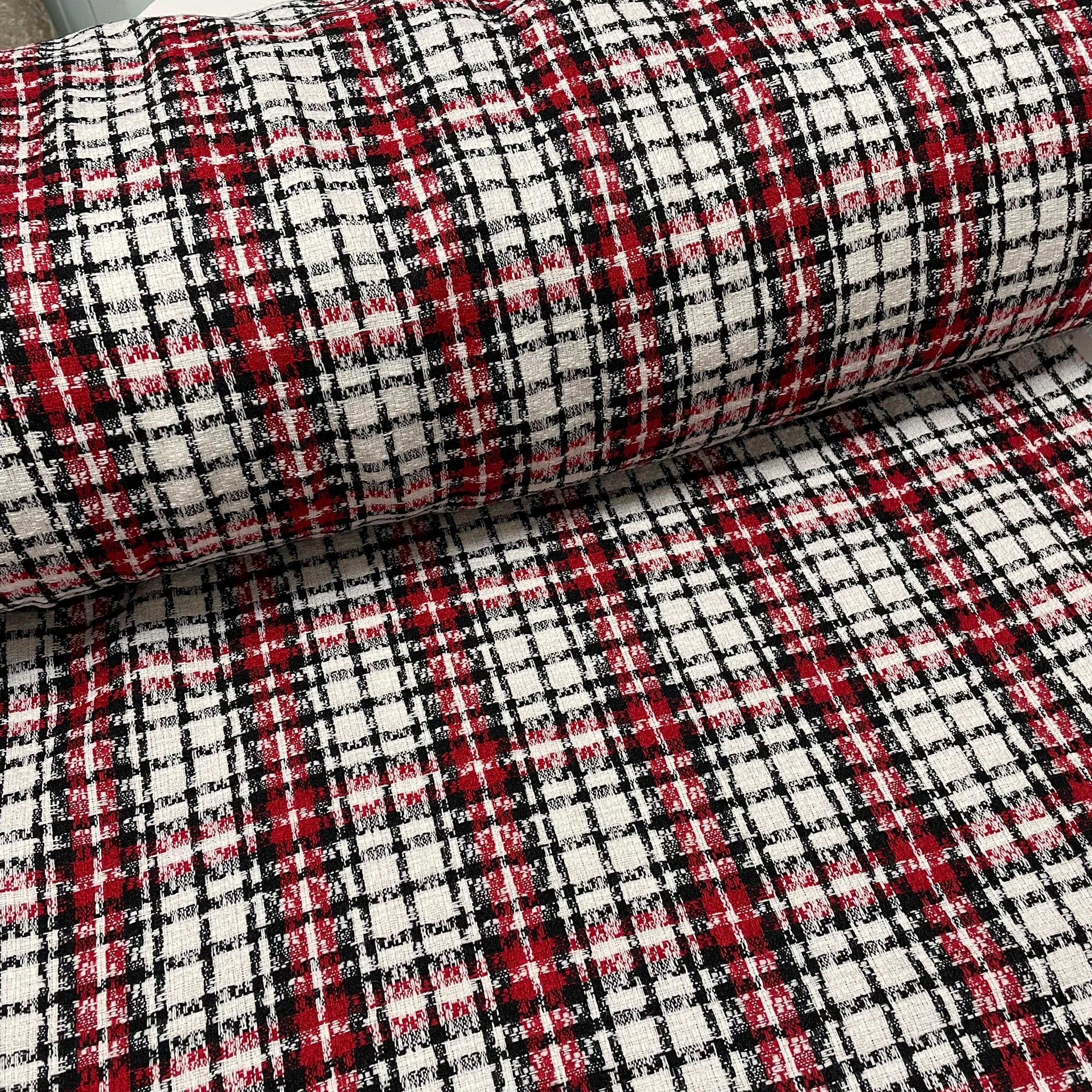 Boucle Red/White Checked Wool Blend