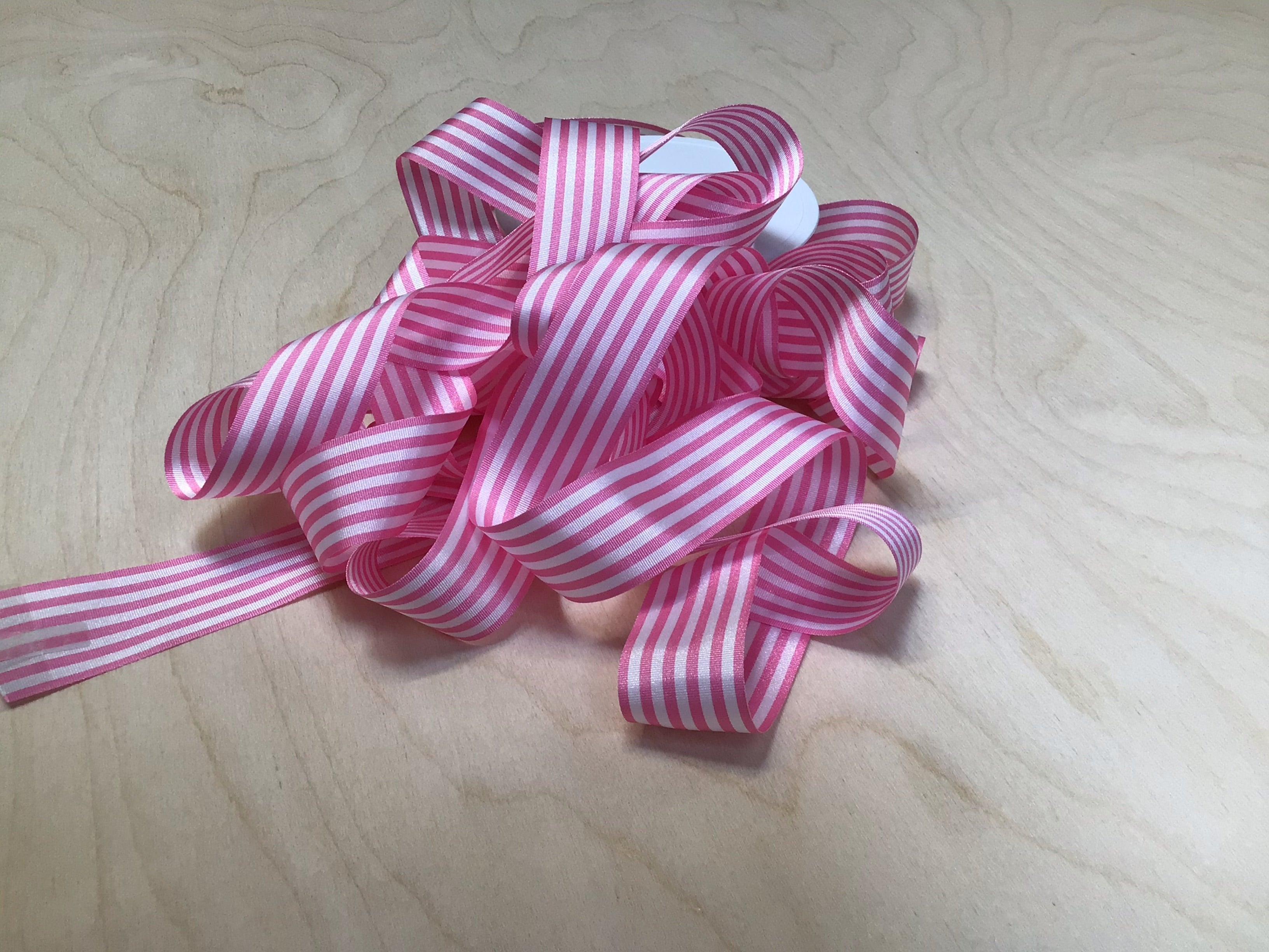 25mm Pink and White Stripe Ribbon