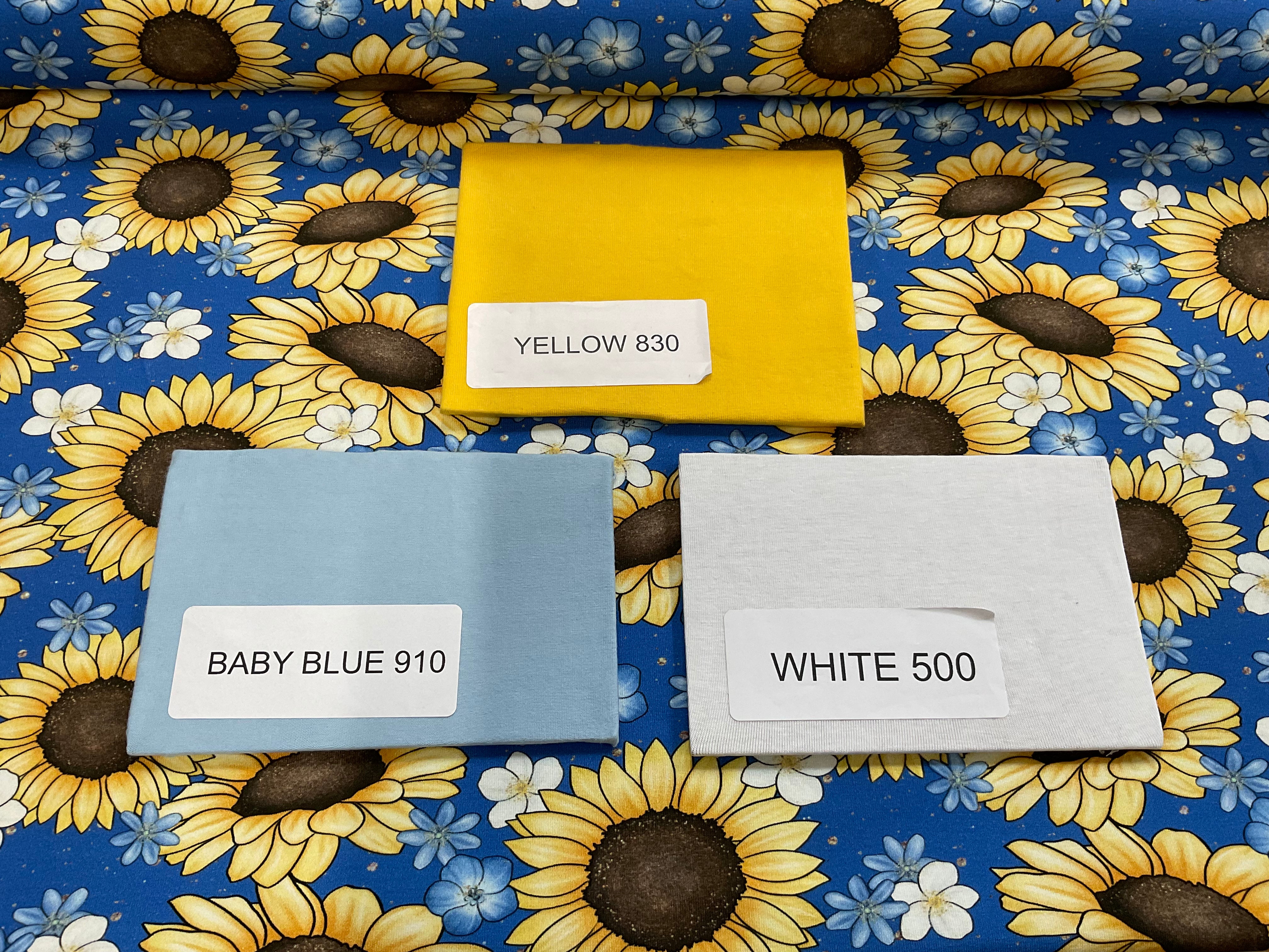 Sunflowers on Blue Cotton Jersey