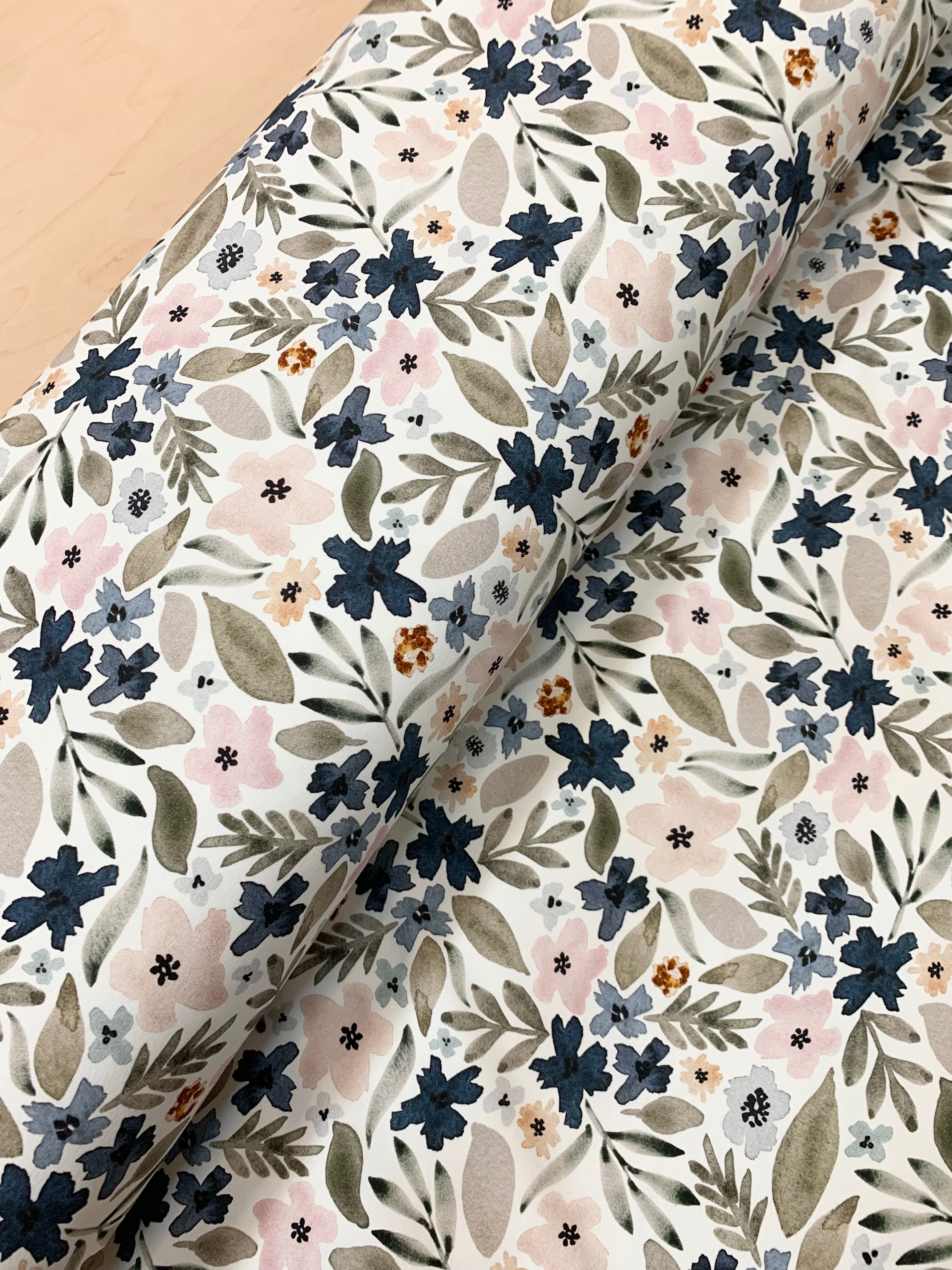 PRE ORDER Indigo floral Cotton Jersey Fabric - DUE IN STOCK EARLY MAY