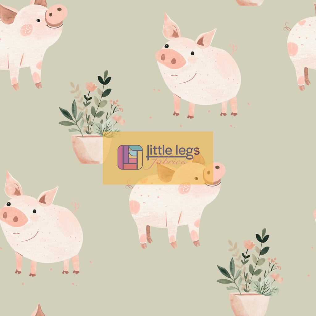PRE ORDER On the Farm Collection - Pigs Cotton Jersey Fabric - DUE IN STOCK EARLY APRIL