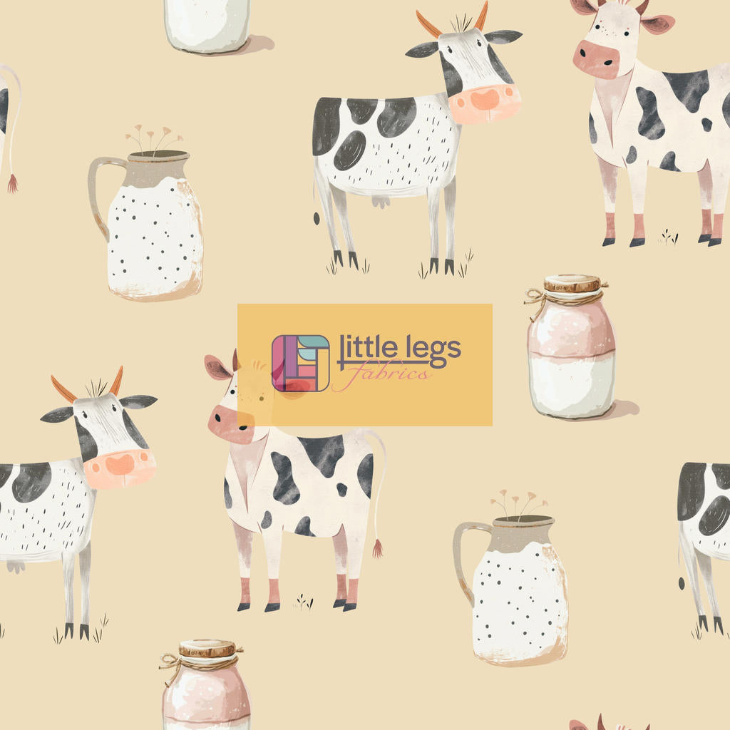 PRE ORDER On the Farm Collection - Cows Cotton Jersey Fabric - DUE IN STOCK EARLY APRIL