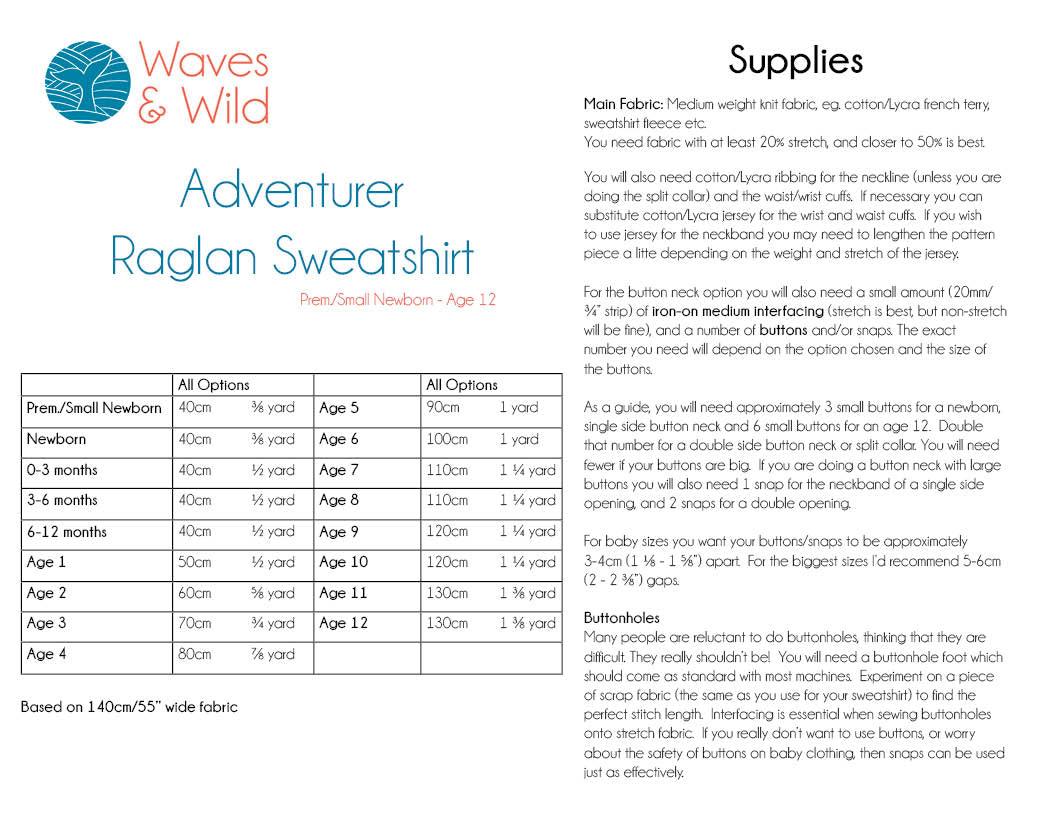 Adventurer Raglan Sweatshirt Waves and Wilds Paper Pattern