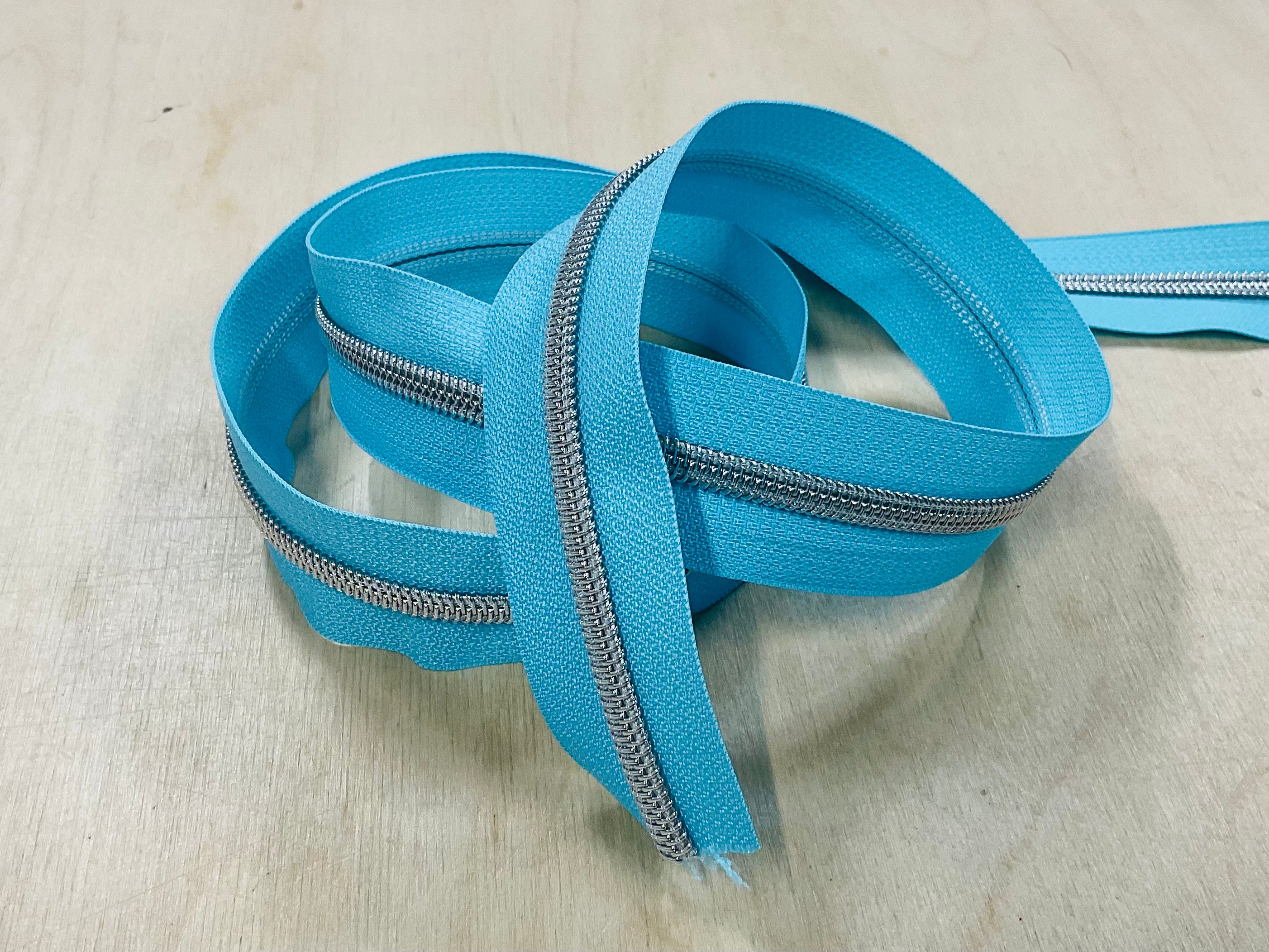 Aqua with Silver Teeth Continuous Zipper Tape