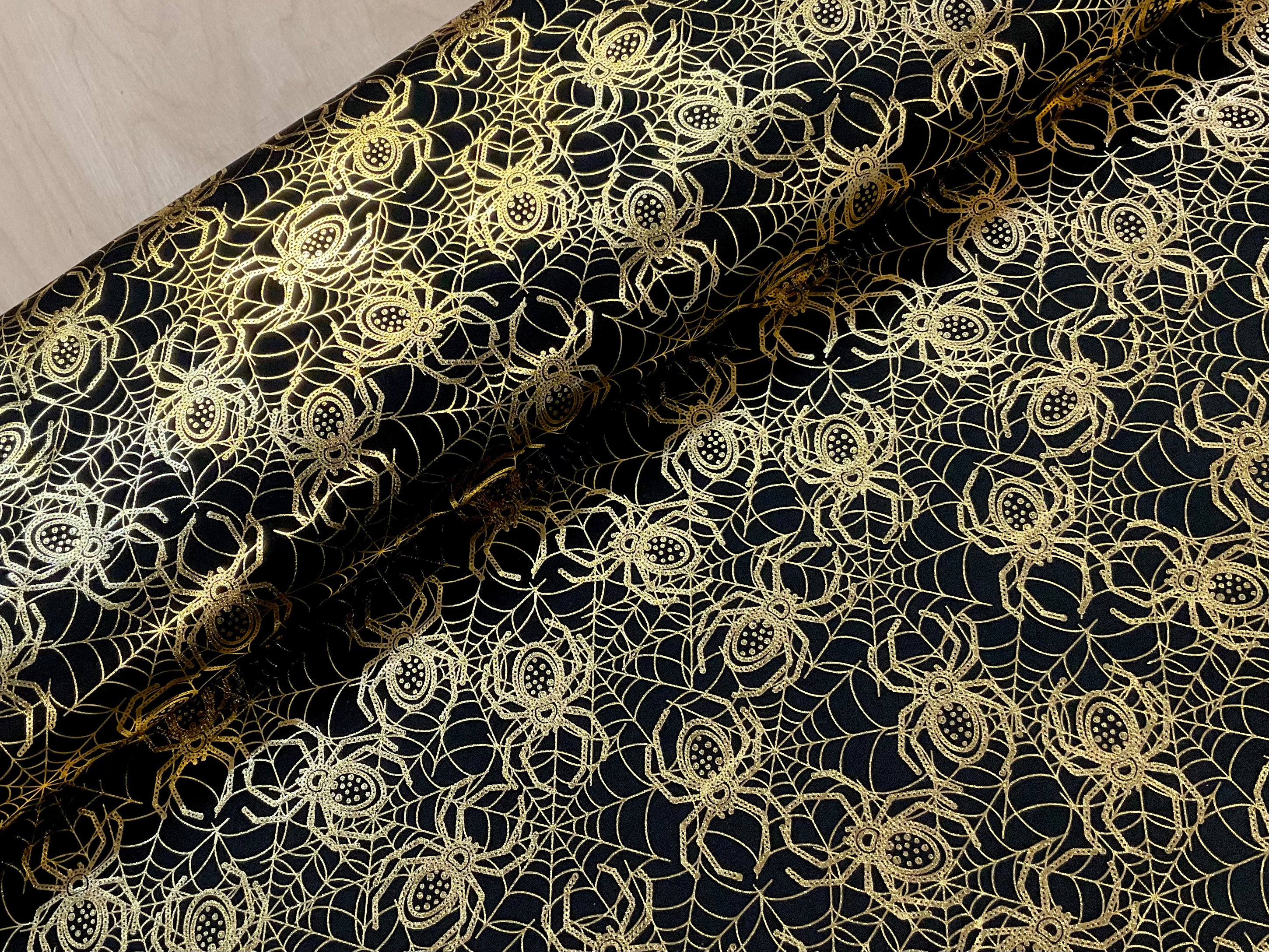 Gold Foil Spiders Stretch Polyester