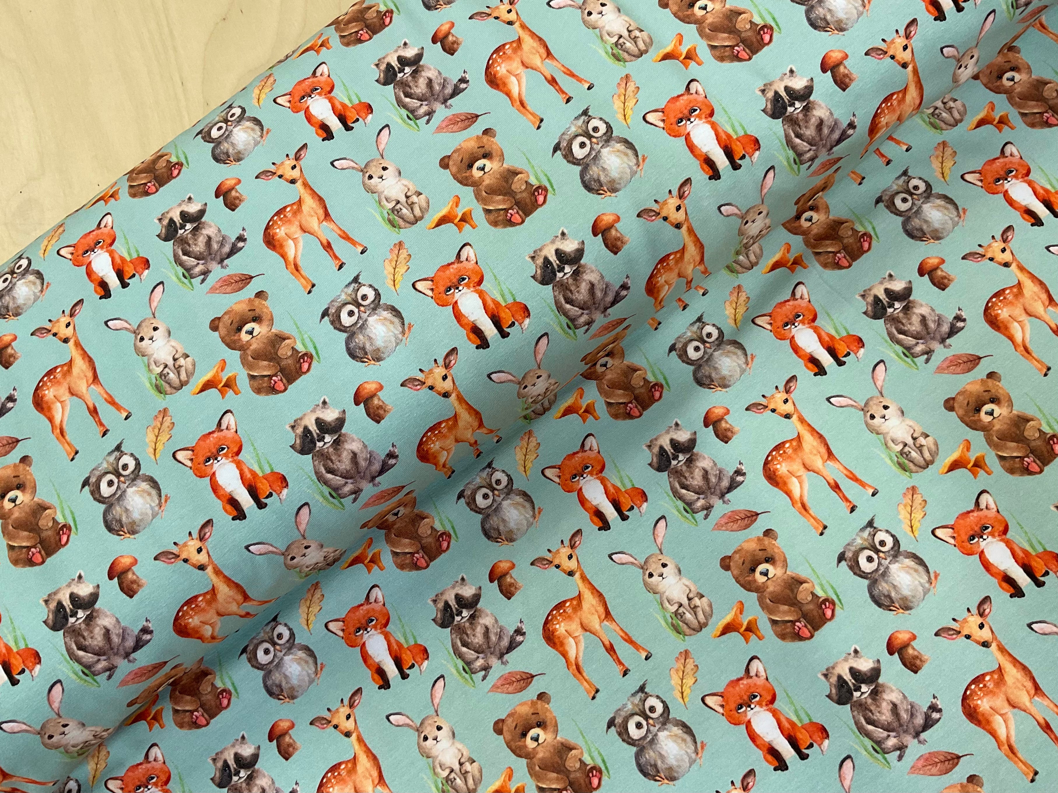 Retro Woodland Animals Cotton Jersey Fabric
