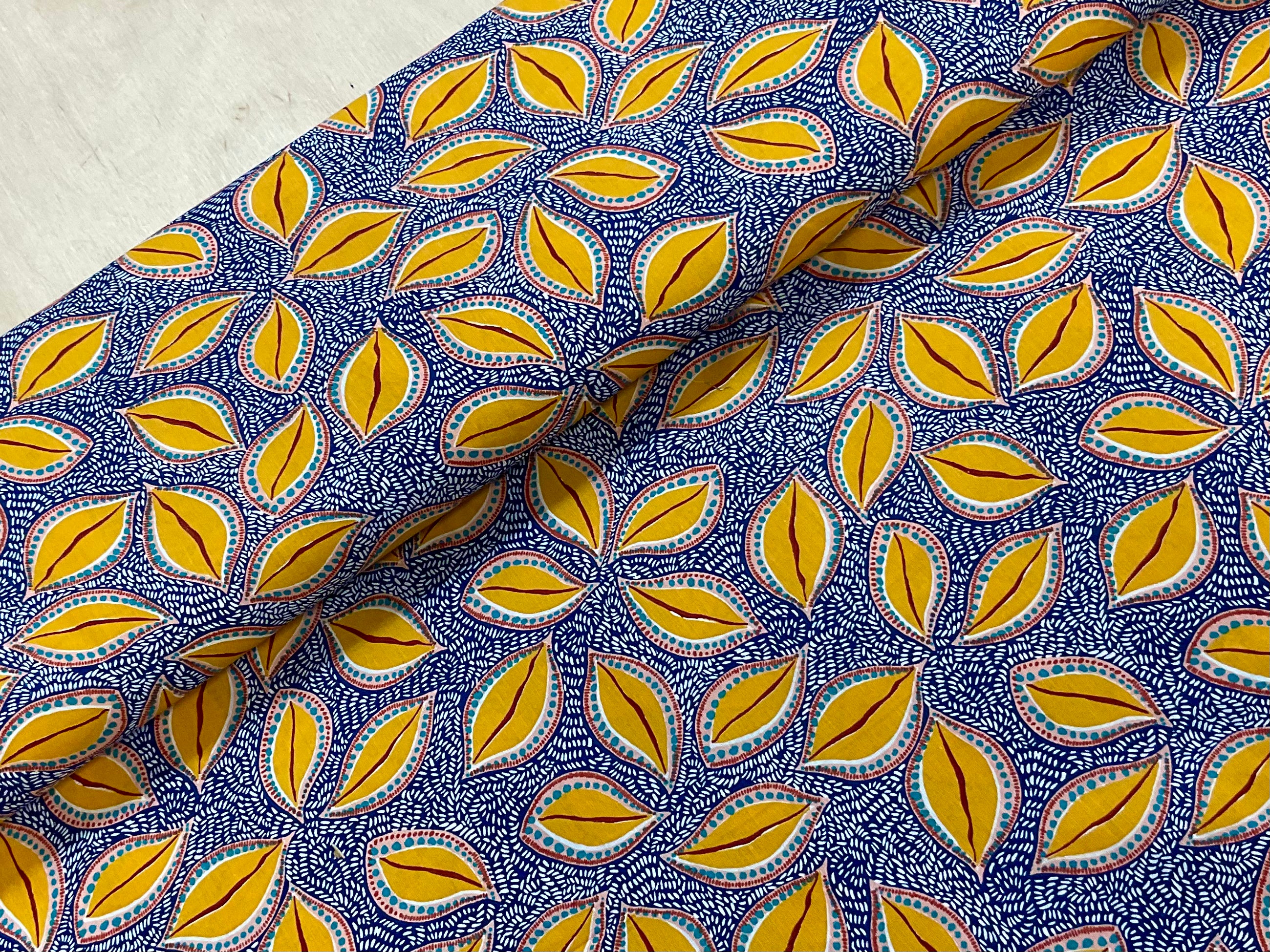 African Leaves on Royal Blue Cotton Poplin