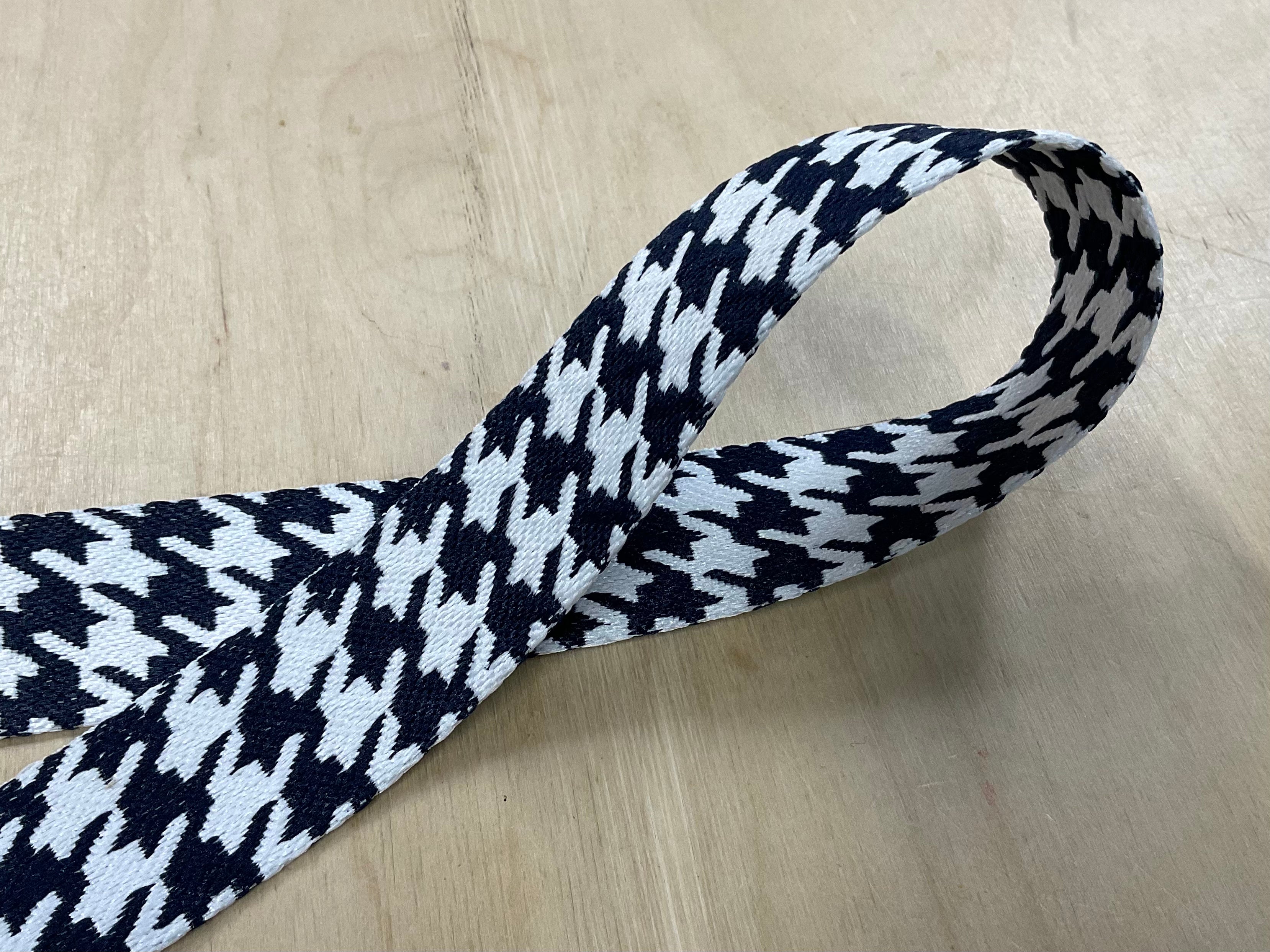 38mm Navy and White Houndstooth Webbing Tape