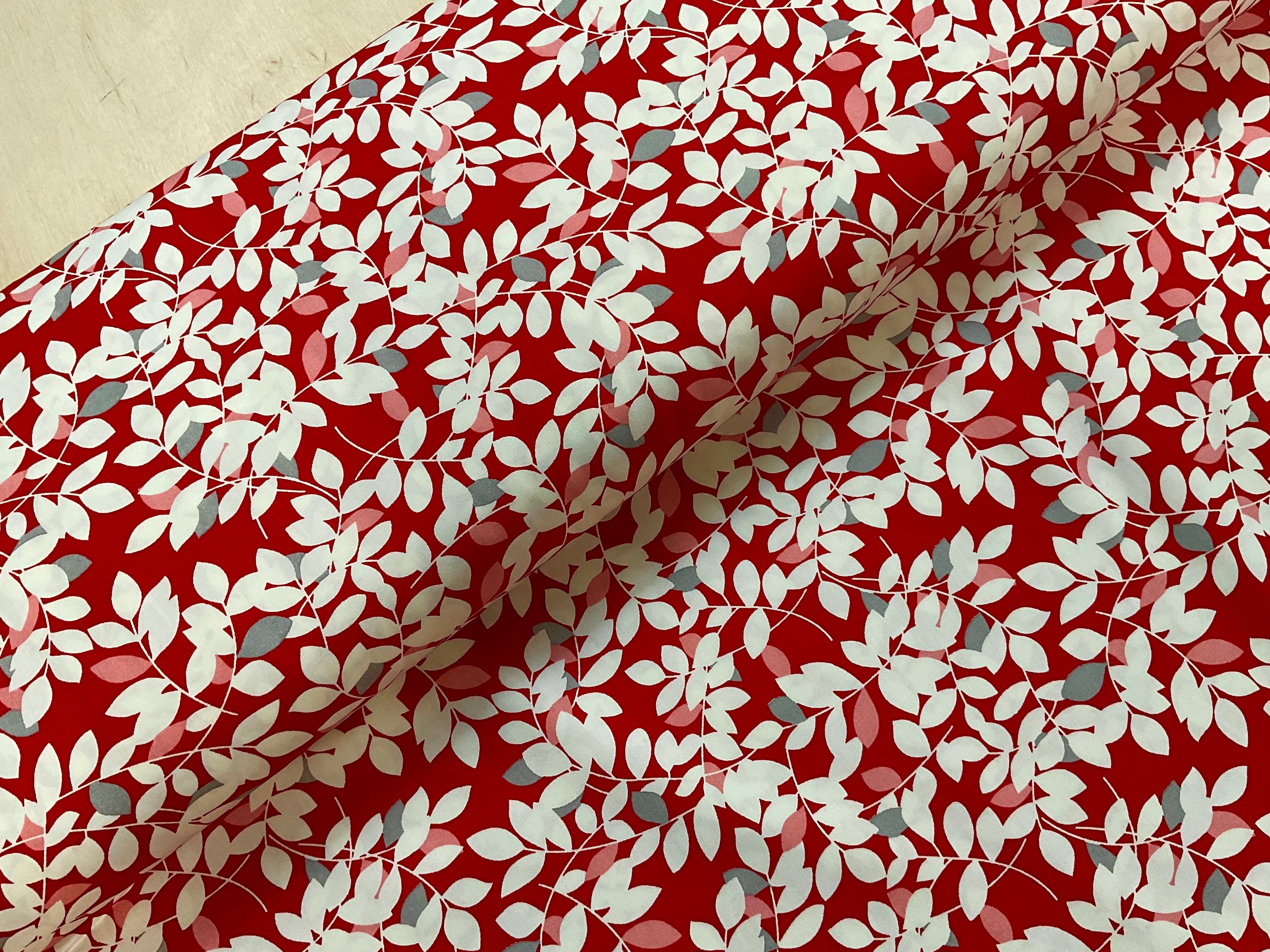 Leaves on Red Cotton Poplin