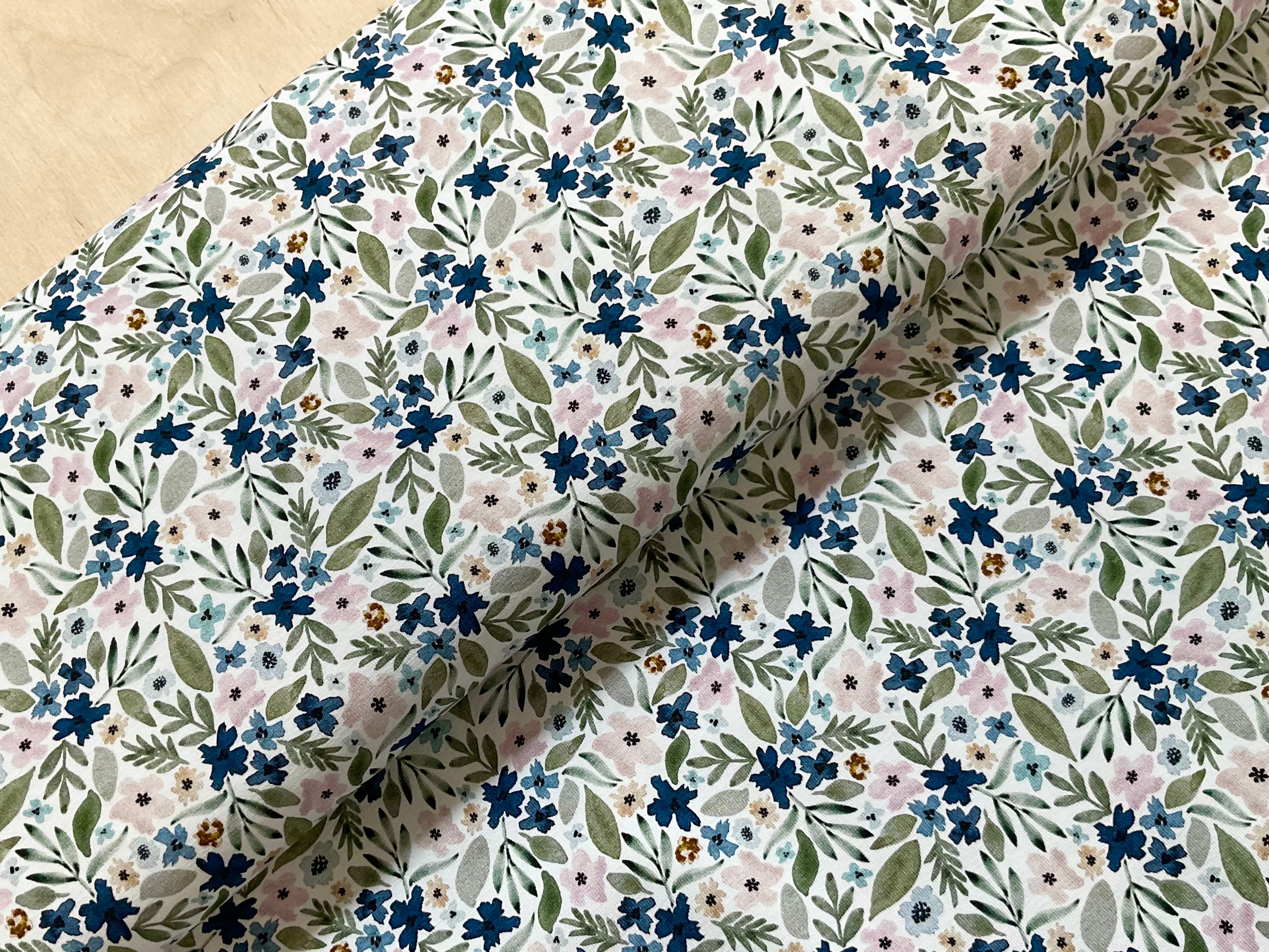 Indigo floral Cotton Jersey Fabric (SMALL SCALE)