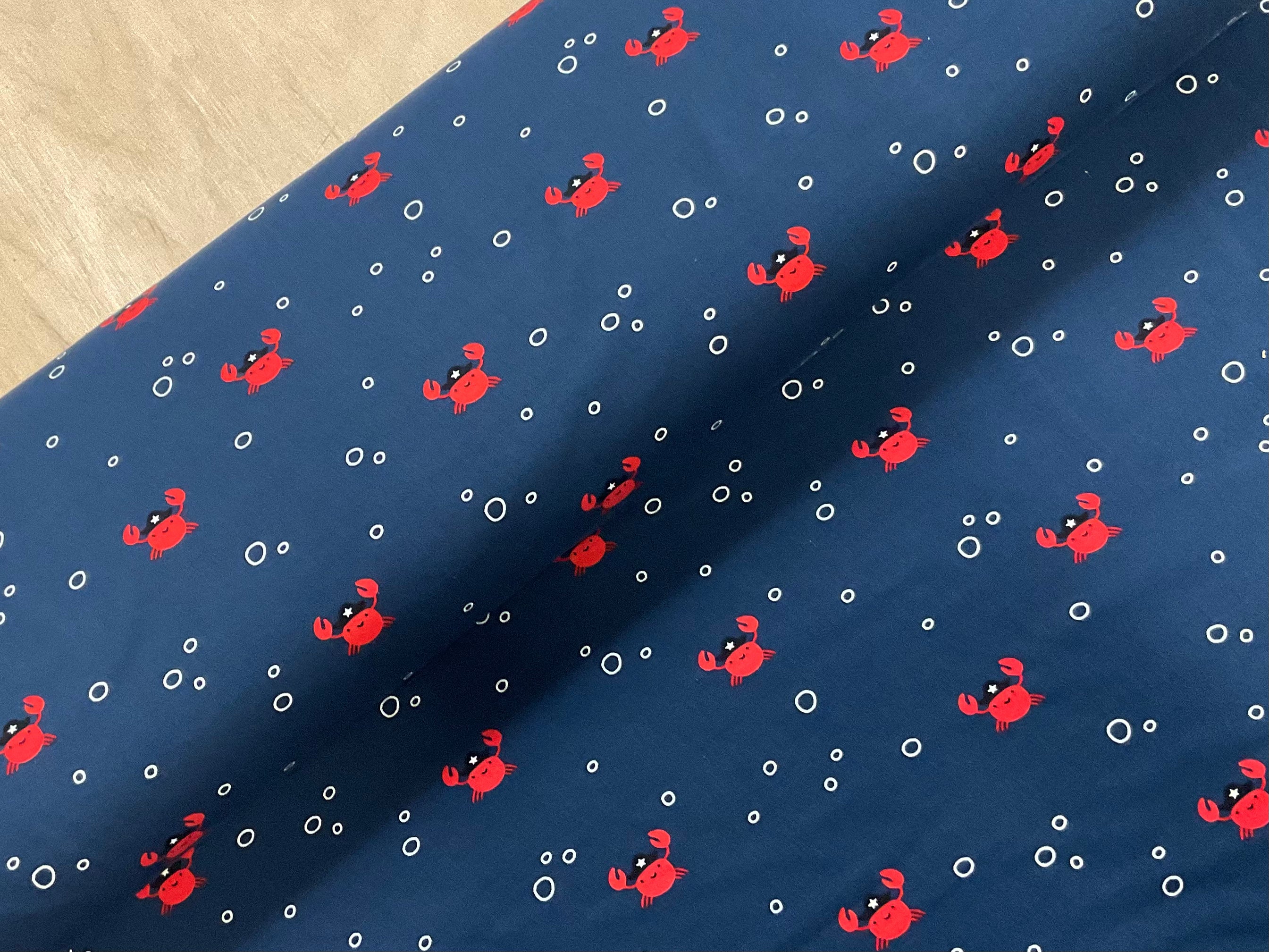 Crabs on Blue Cotton Jersey Fabric