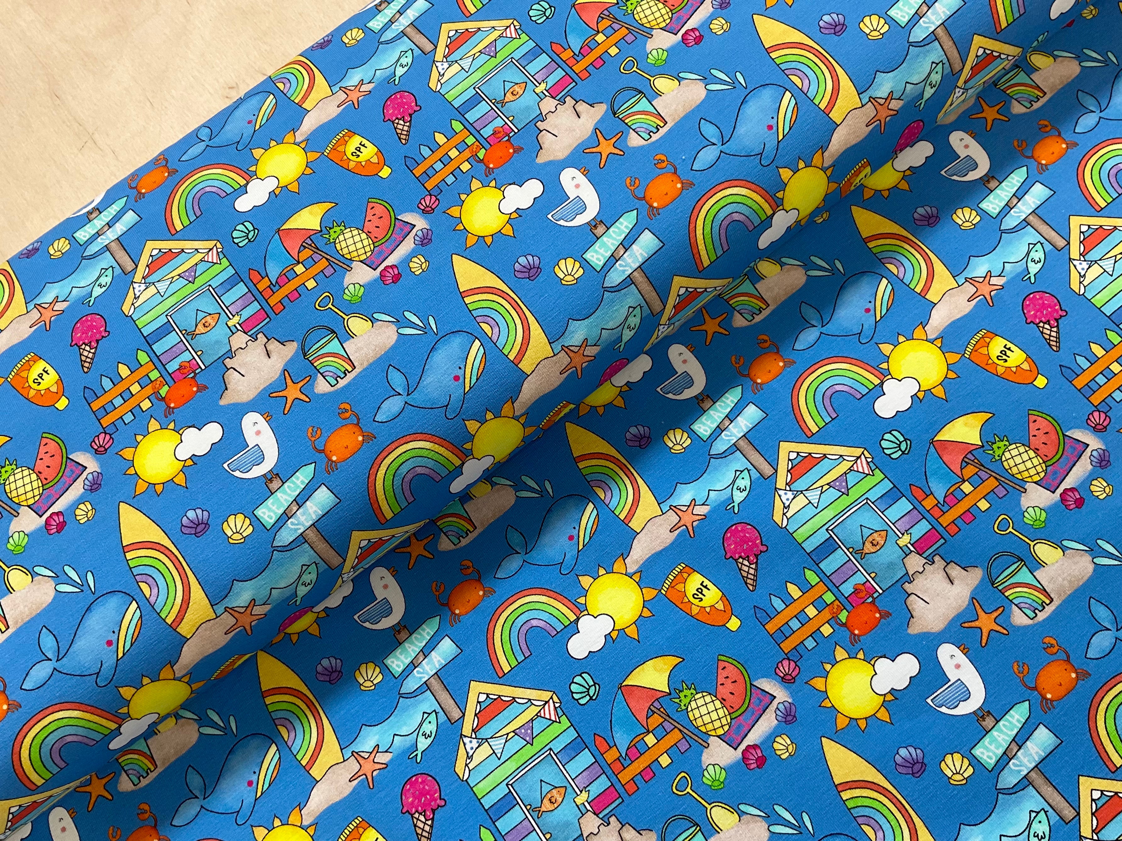 PRE ORDER At the Beach Cotton Jersey Fabric - DUE IN STOCK EARLY JUNE