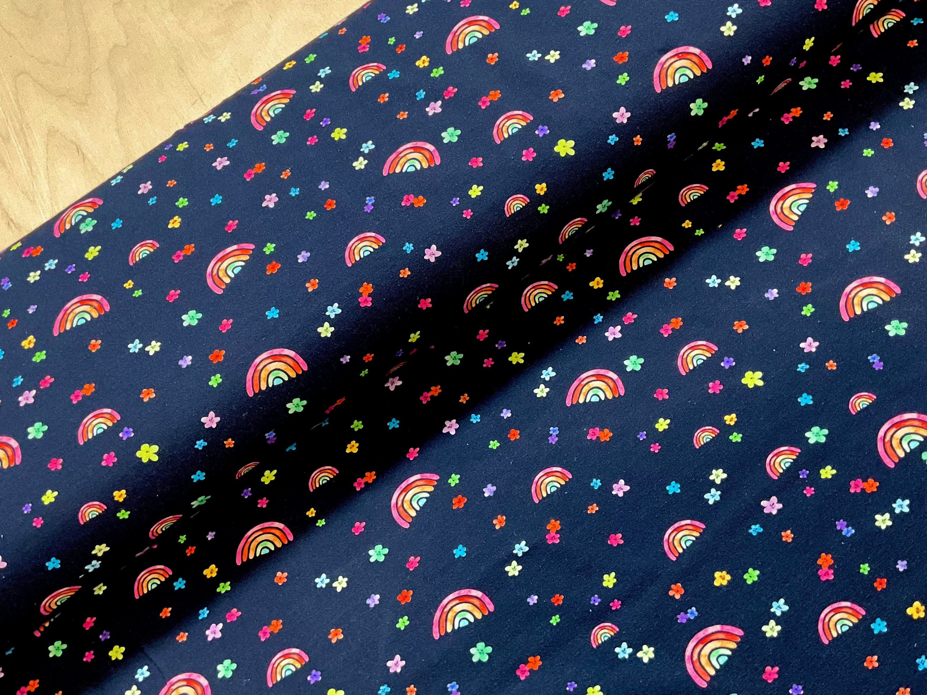 Watercolour Rainbows Cotton Jersey Fabric