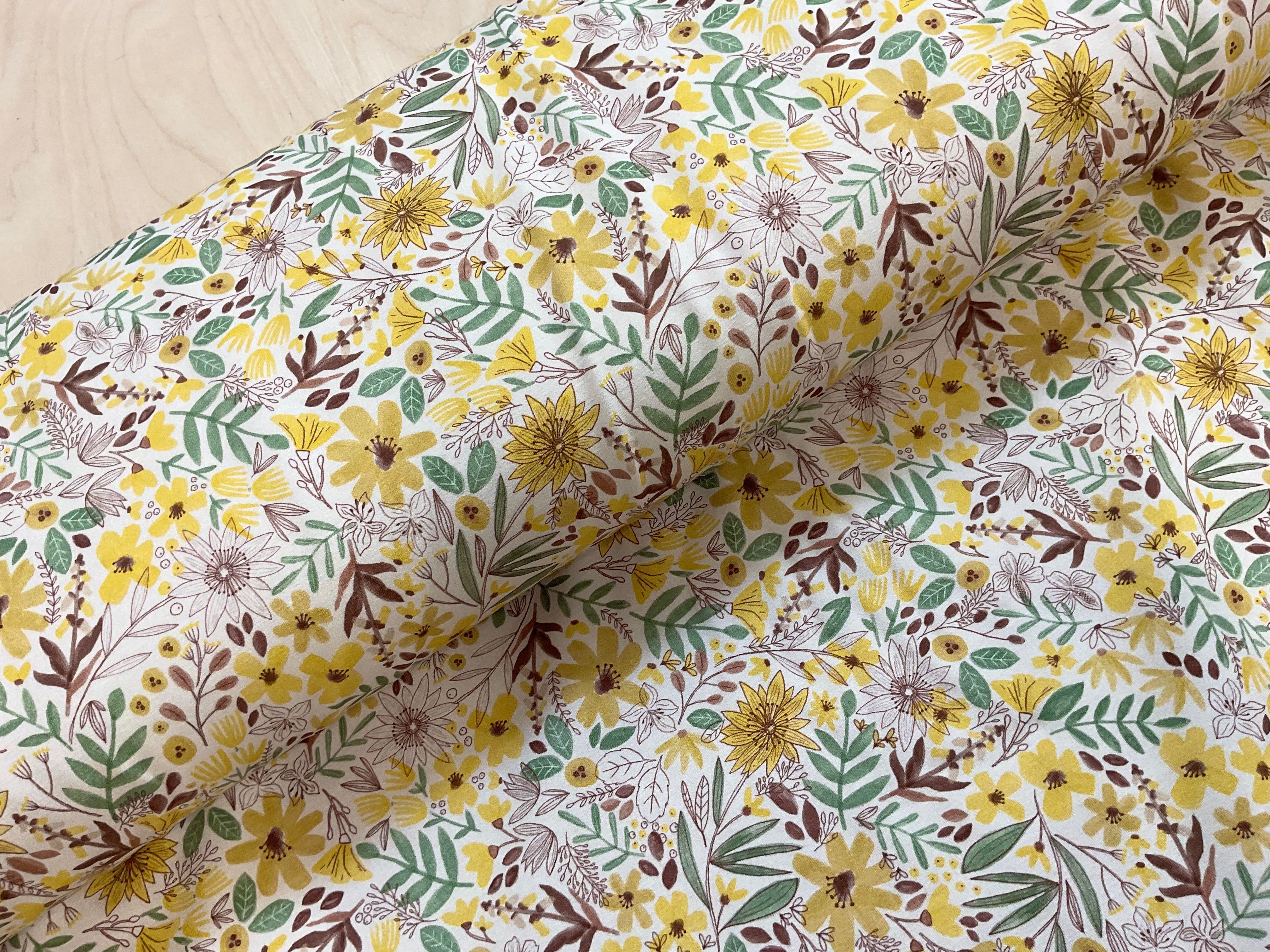 Wilderness Yellow Floral Cotton Jersey Fabric