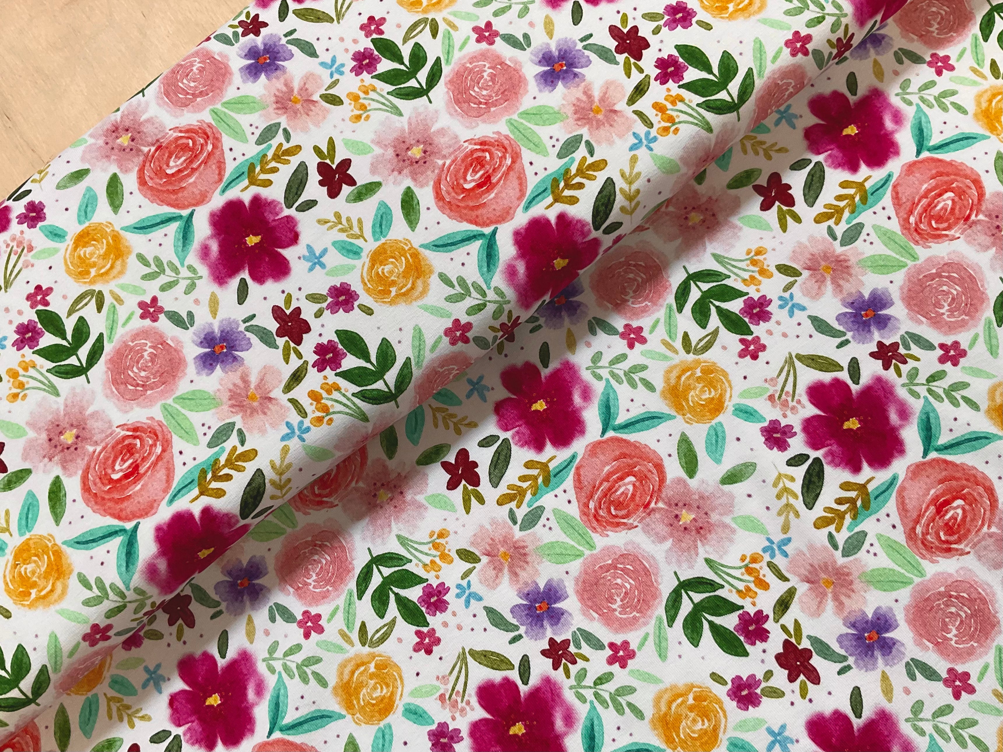 Rose Pink Floral Cotton Jersey Fabric