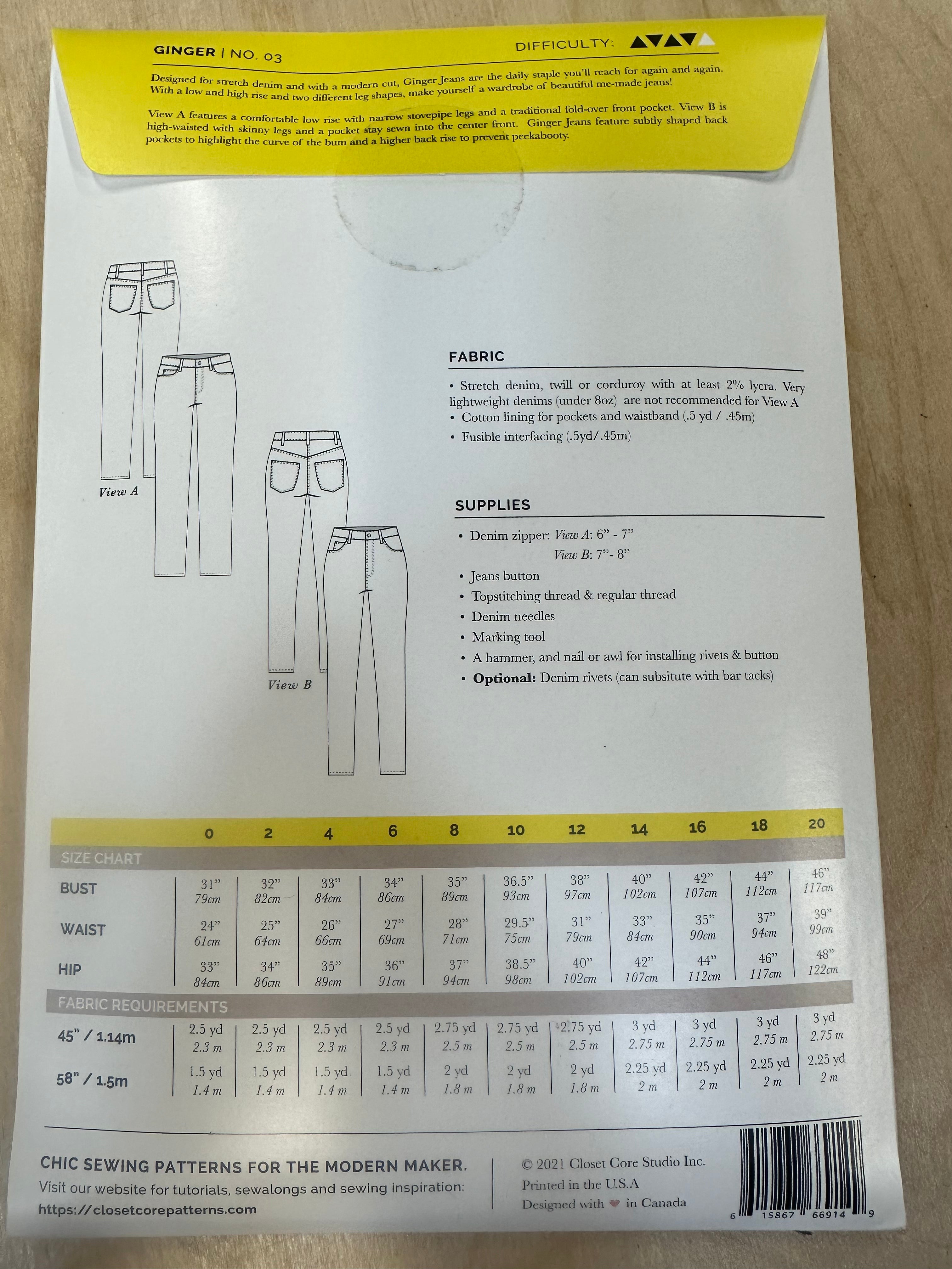 Closet Core Ginger Skinny Jeans Sewing Pattern