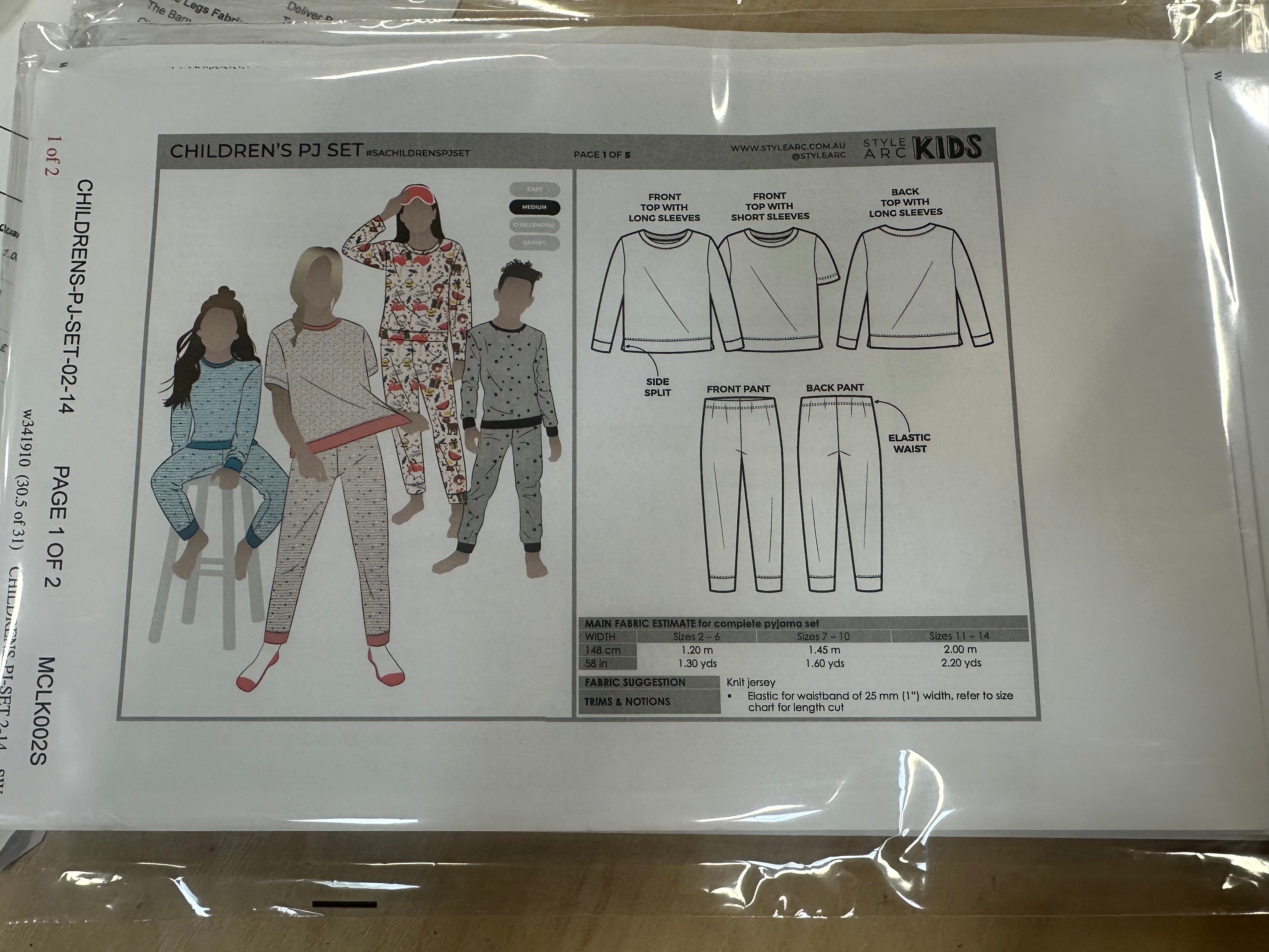 Childrens PJ set by Style Arc Sewing Pattern for Children