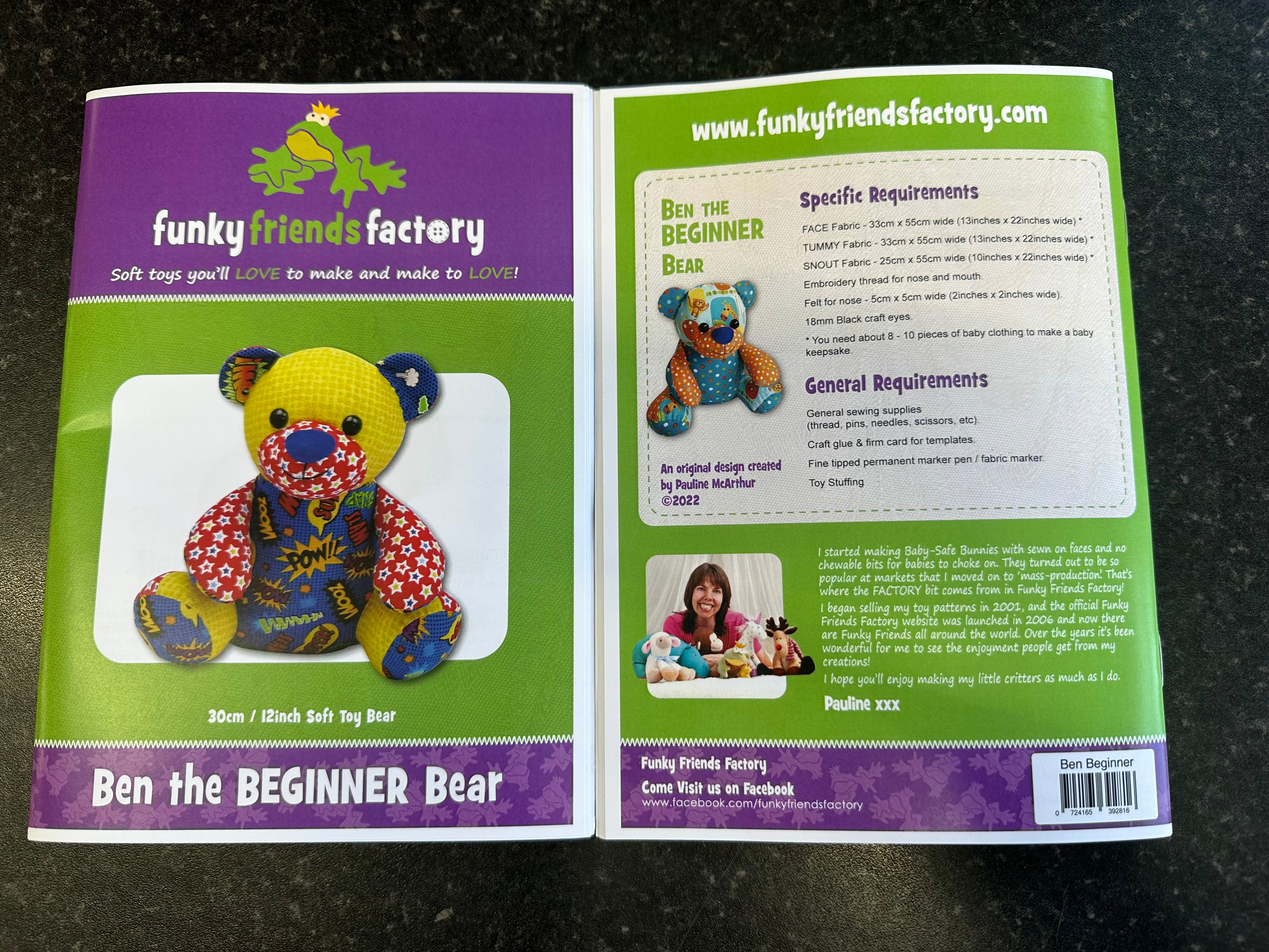 Ben the Beginner Bear Funky Friends Factory Soft Toy Pattern