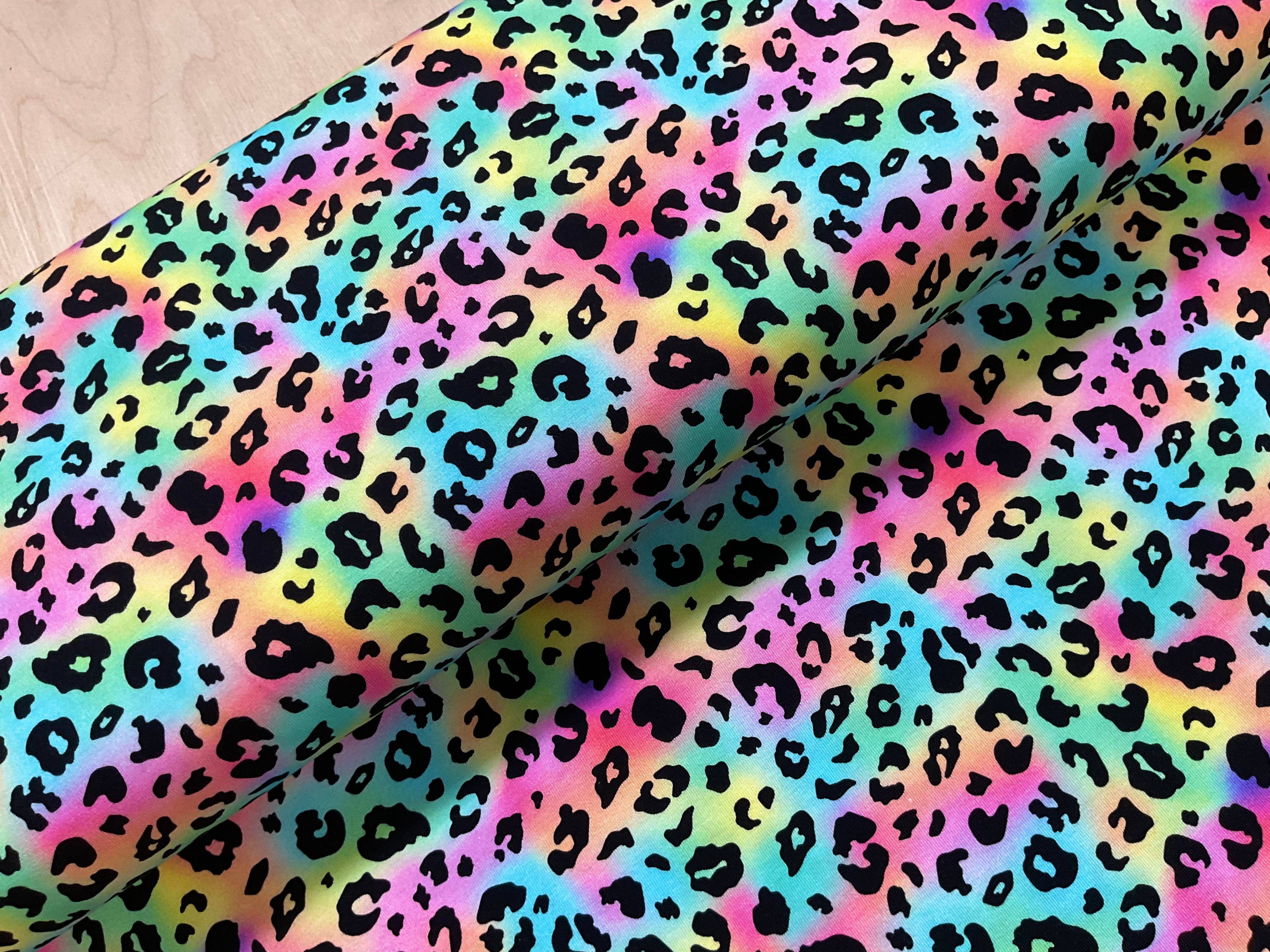 Rainbow Dapple Leopard Print Cotton Jersey Fabric