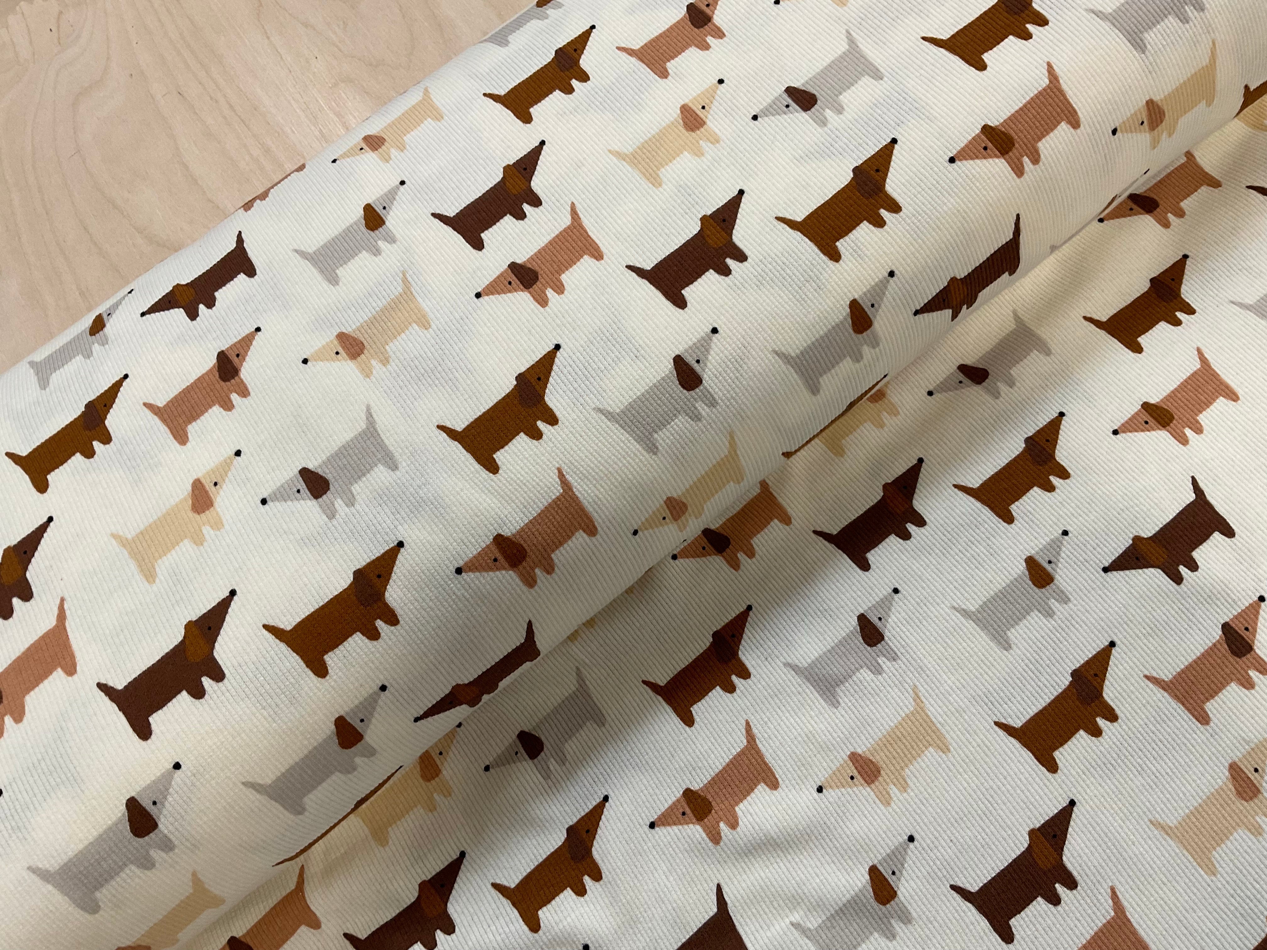 Neutral Dogs Ribbed Jersey Fabric