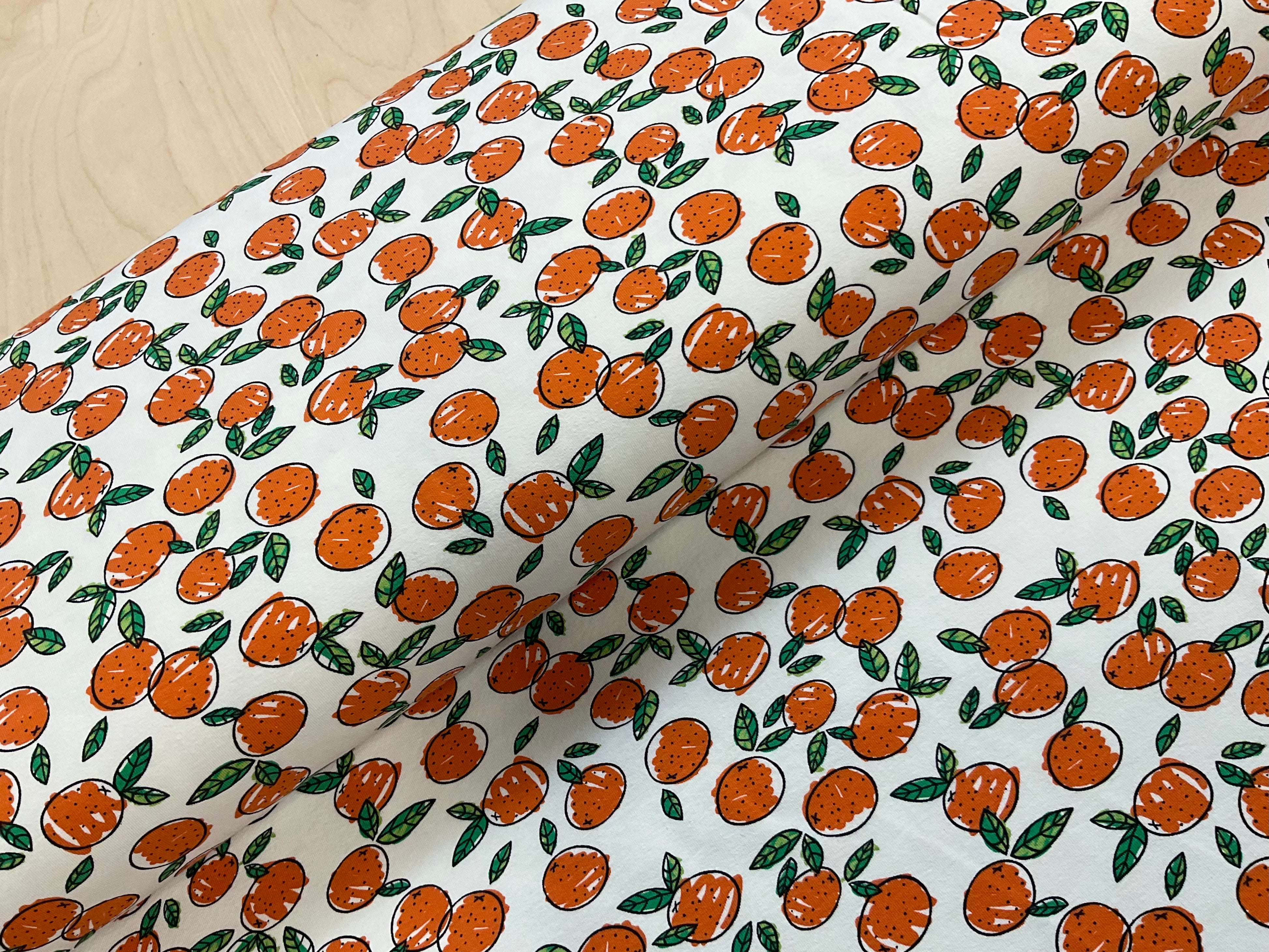 Scribble Oranges Cotton Jersey Fabric